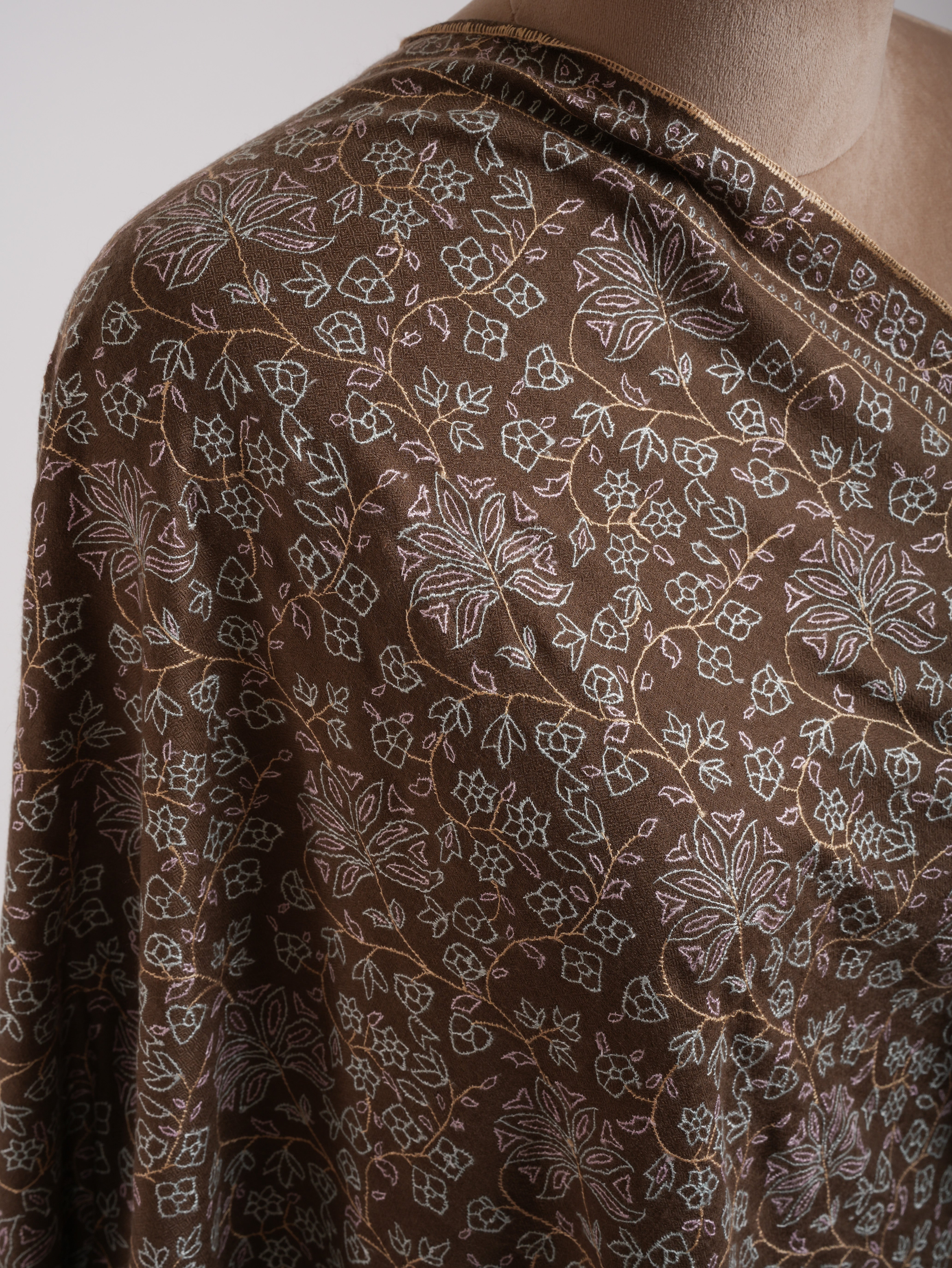 Mocha Mouse Sozni Embroidered Pashmina Shawl