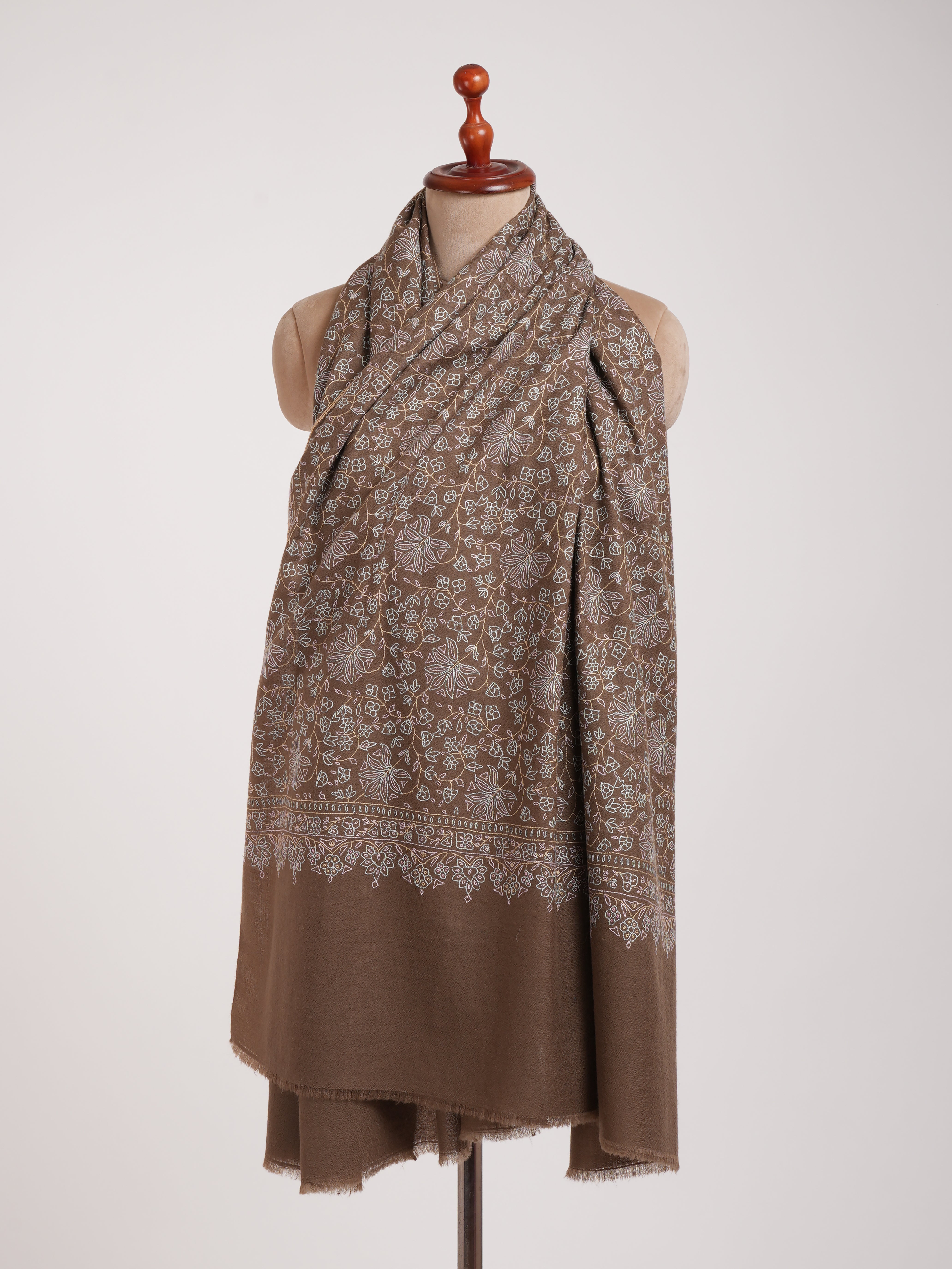 Mocha Mouse Sozni Embroidered Pashmina Shawl