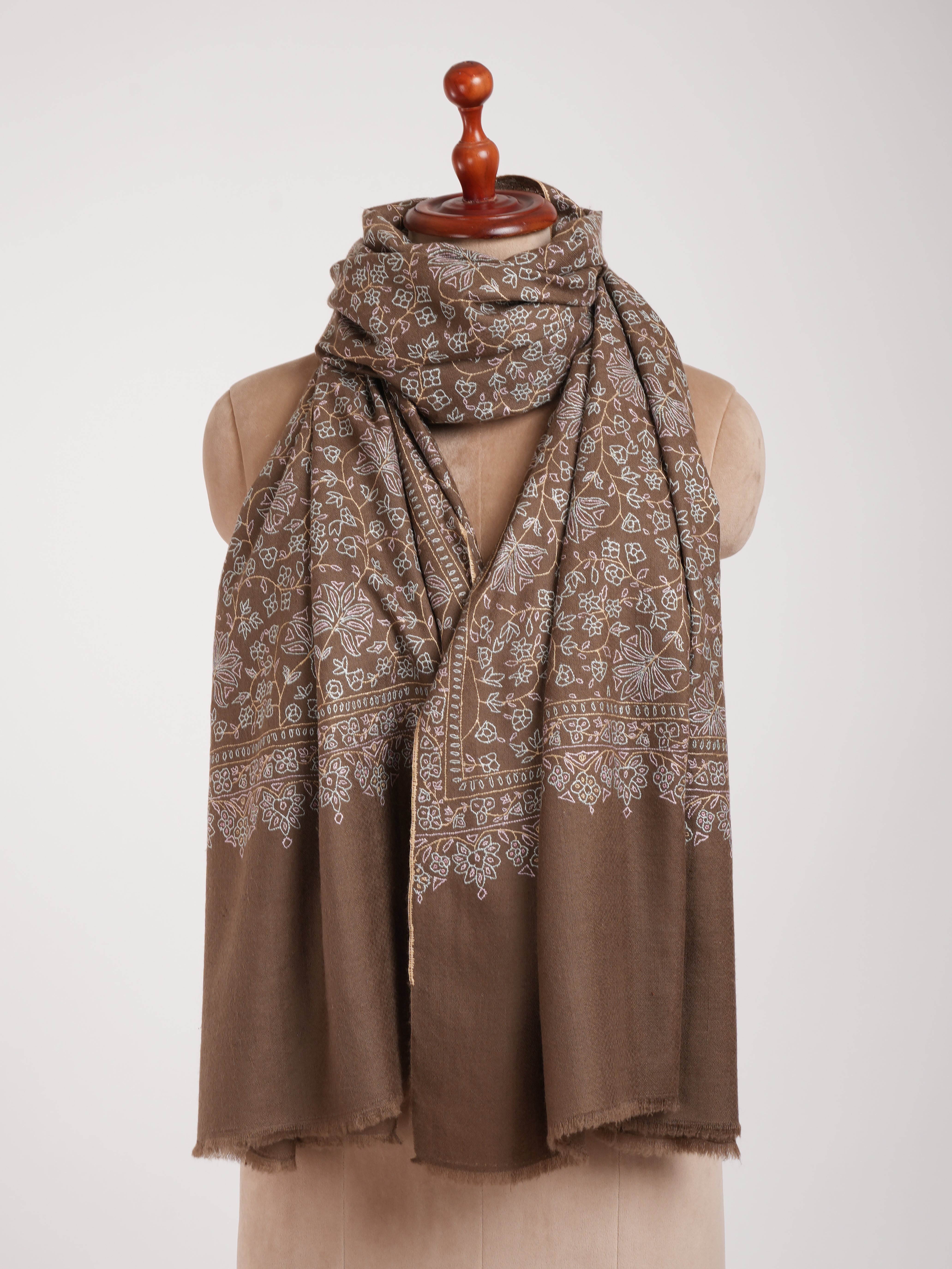 Châch de pashmina brodé de souris Mocha Sozni