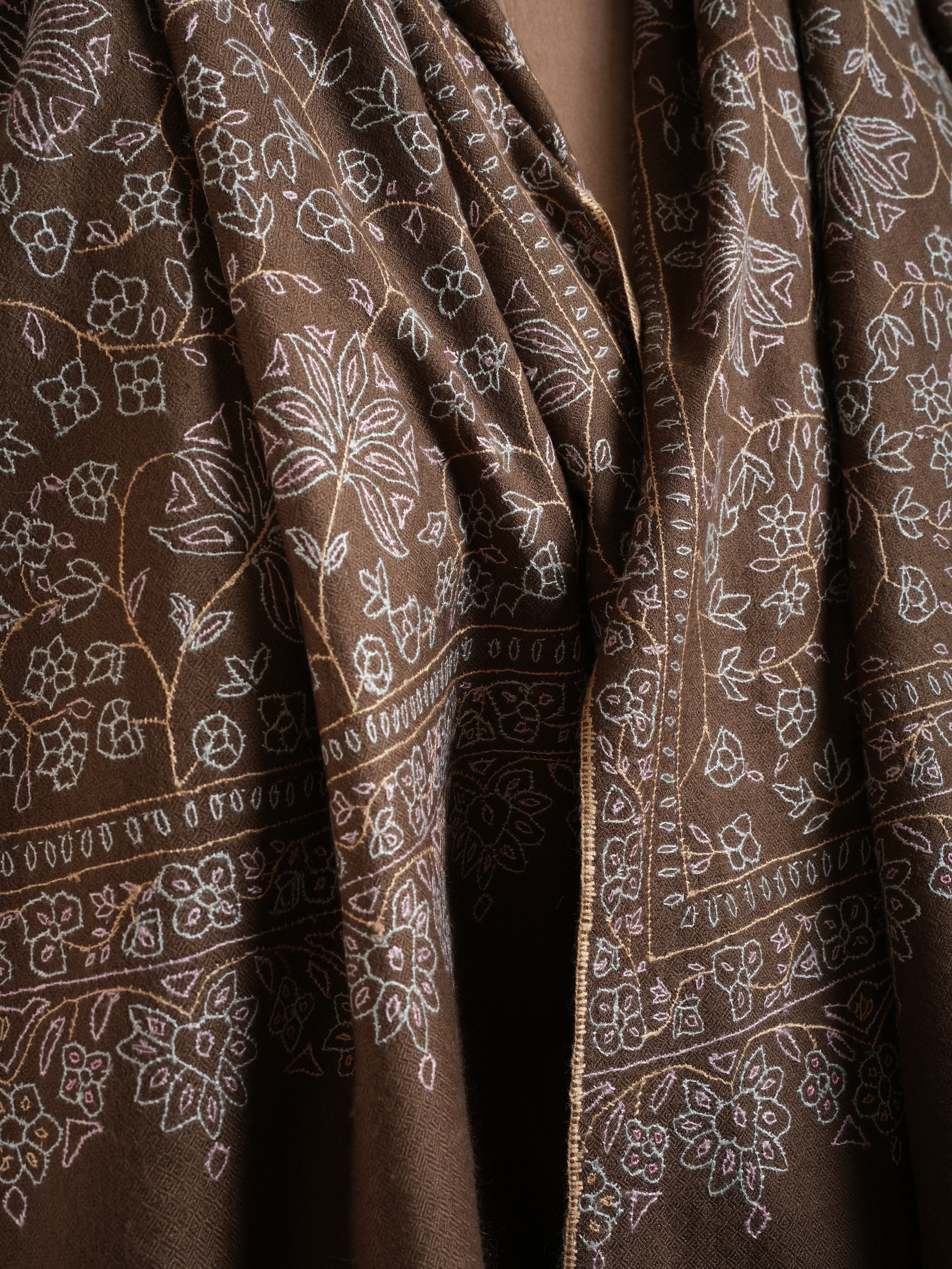 Mocha Mouse Sozni Embroidered Pashmina Shawl