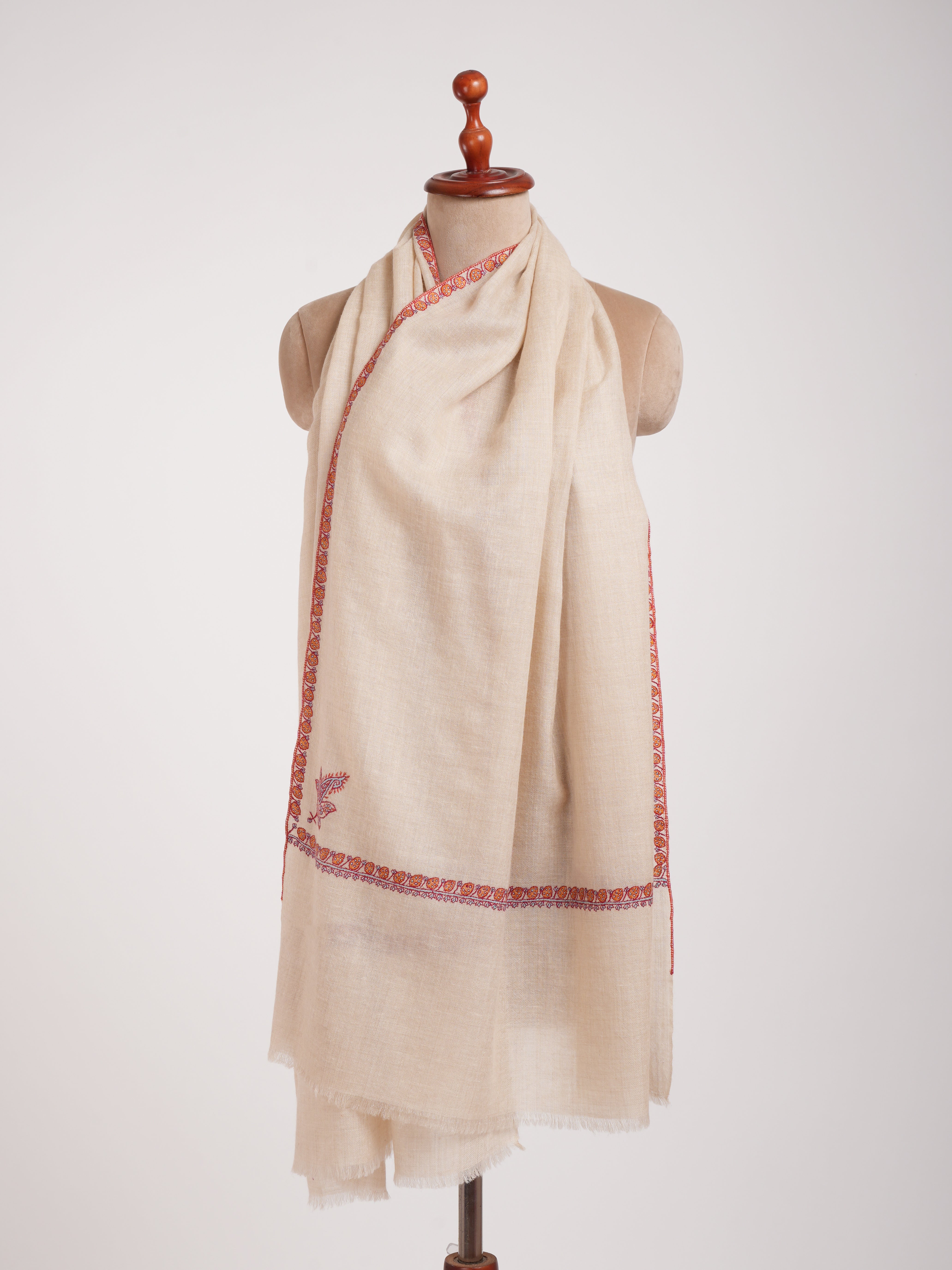 Off white Hashia Embroidered India Cashmere Stole