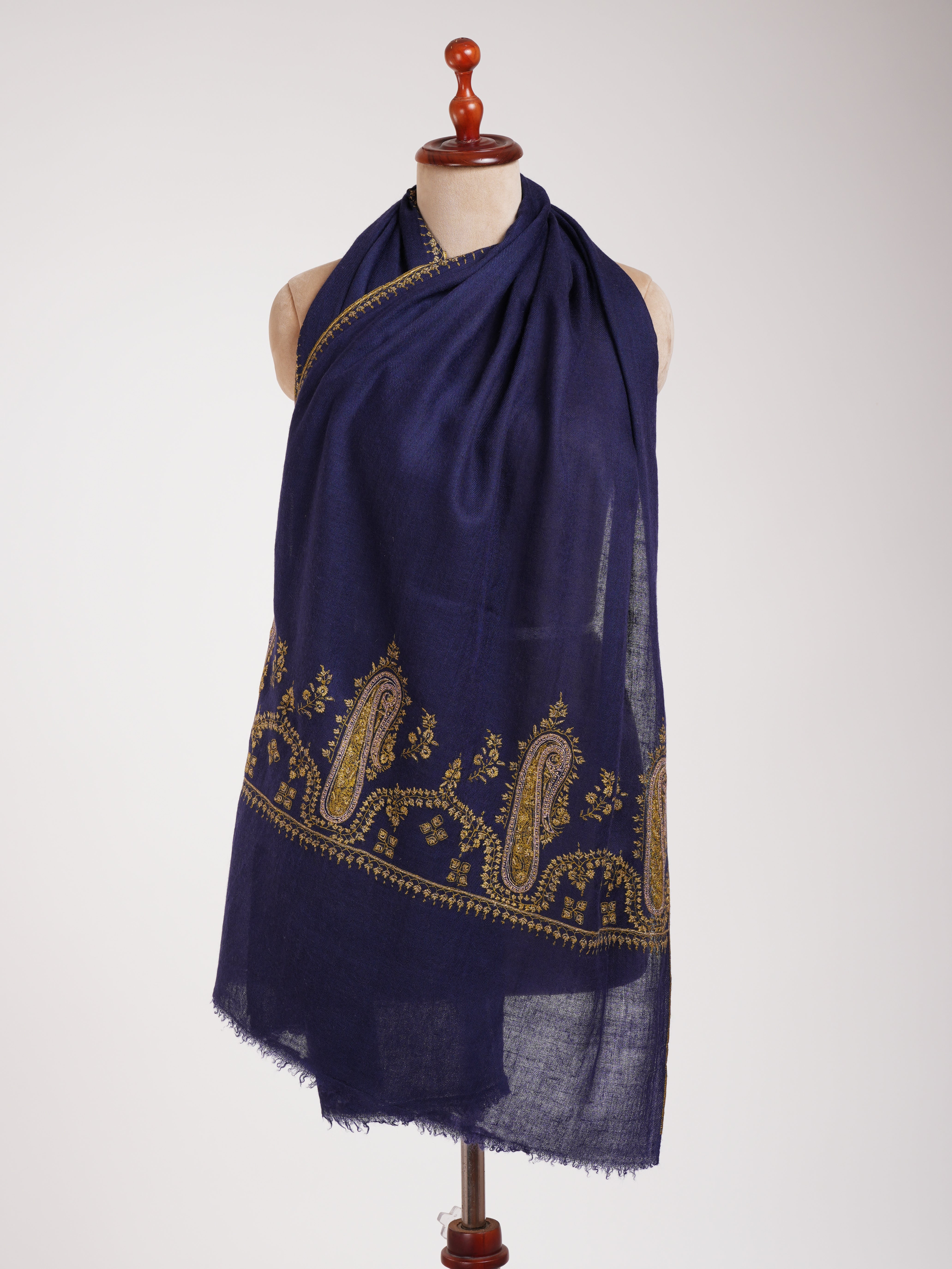 Hand Embroidered Navy Cashmere Wrap