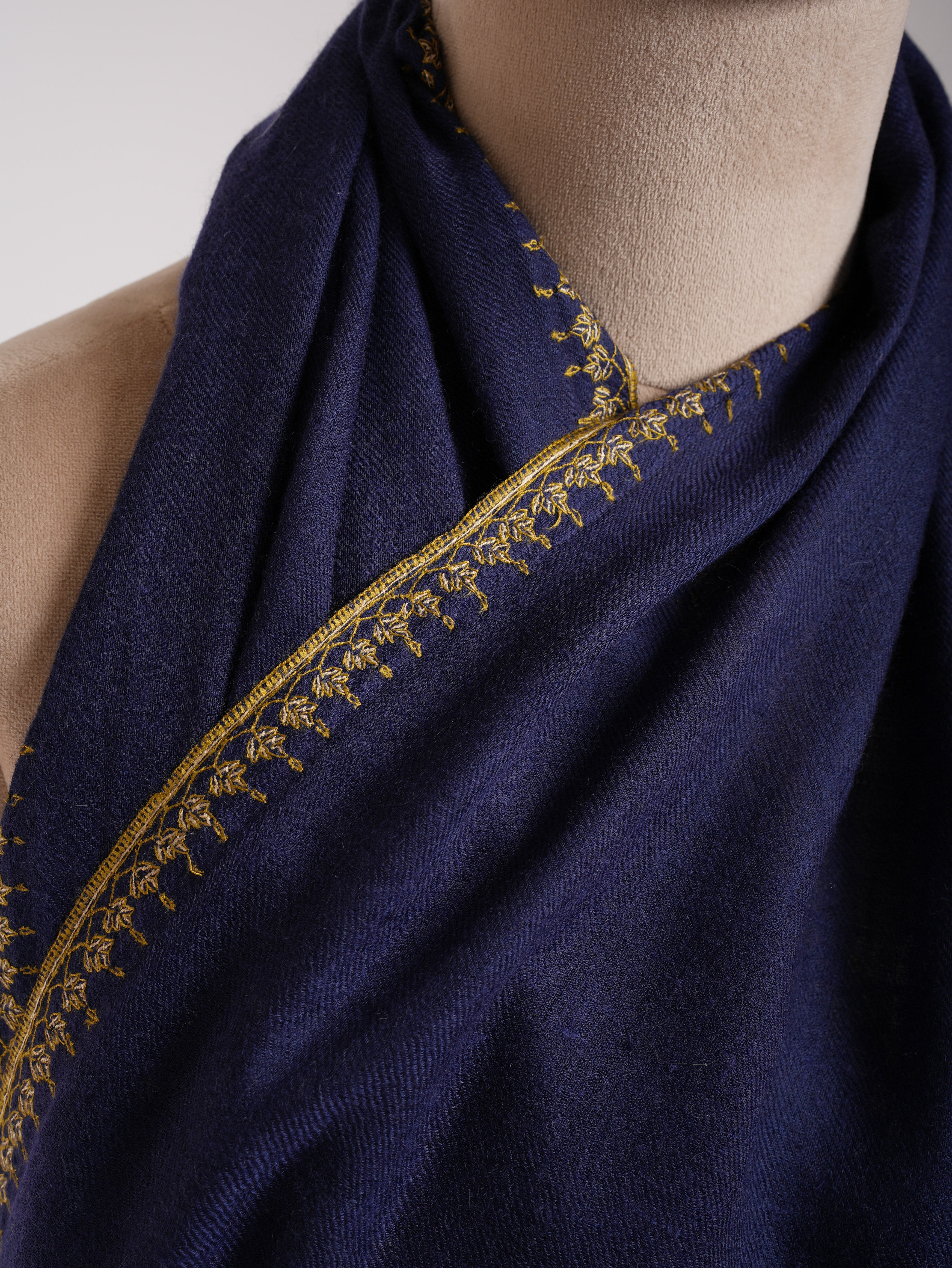 Hand Embroidered Navy Cashmere Wrap