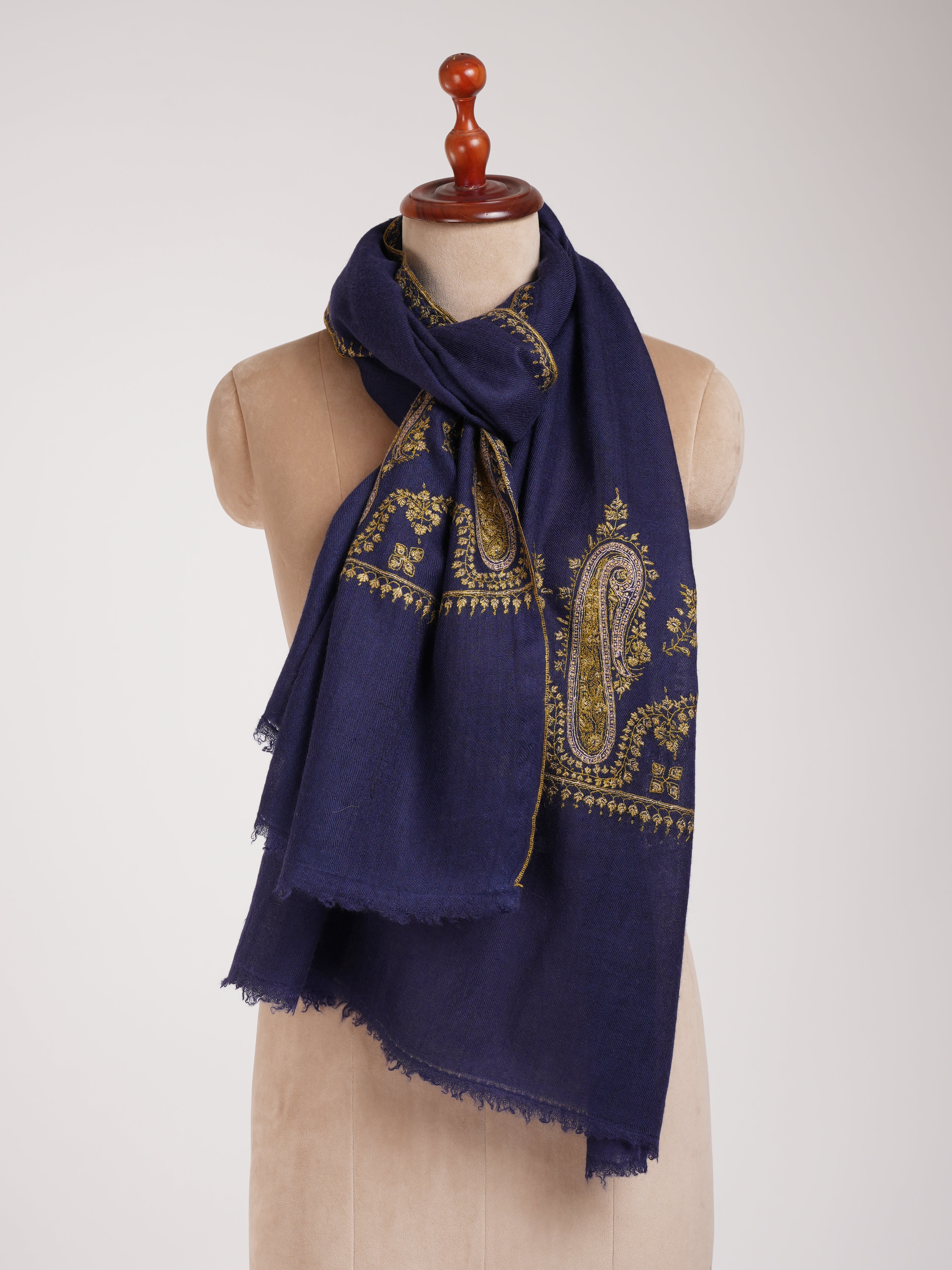 Hand Embroidered Navy Cashmere Wrap