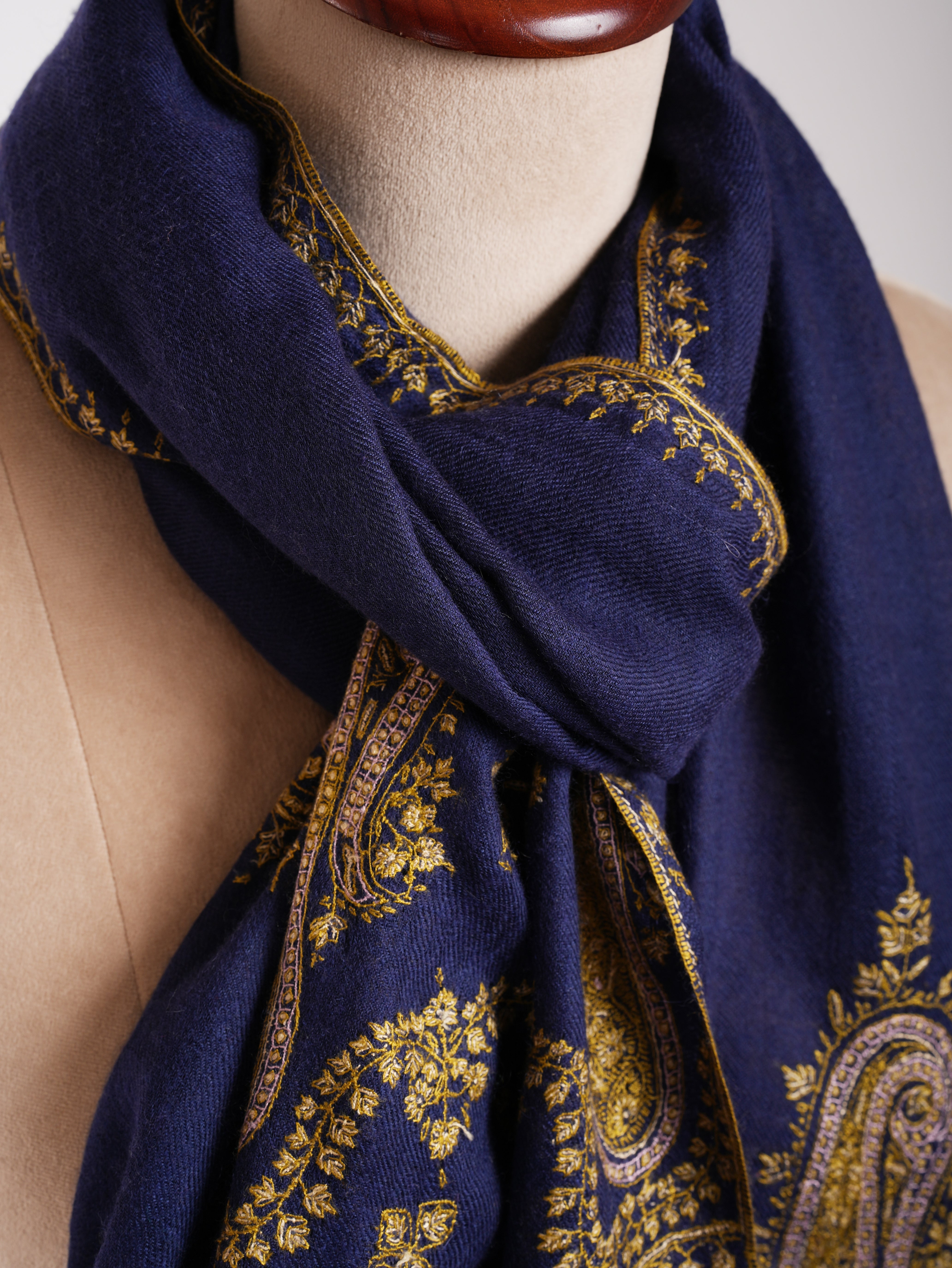 Hand Embroidered Navy Cashmere Wrap