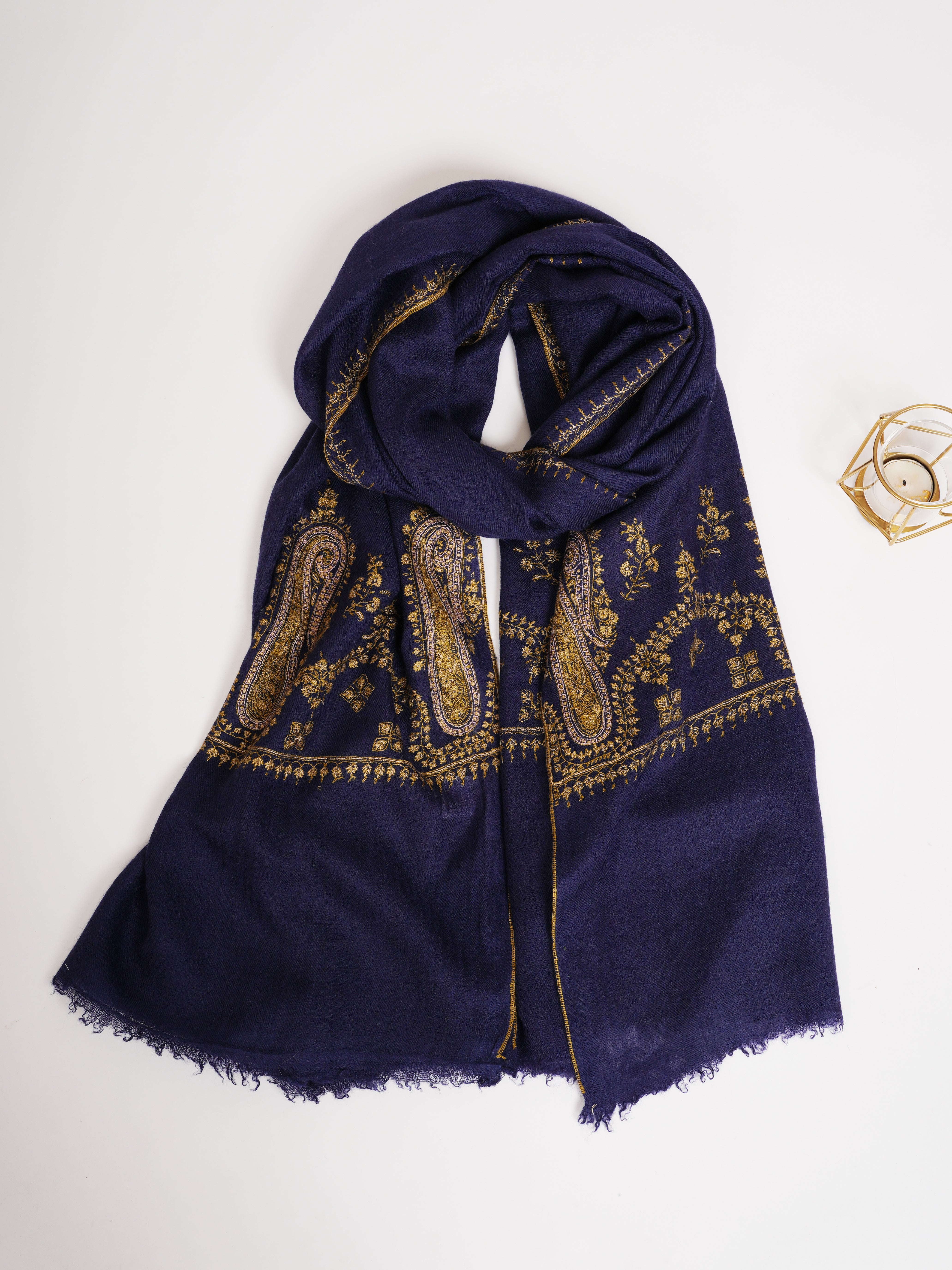 Hand Embroidered Navy Cashmere Wrap