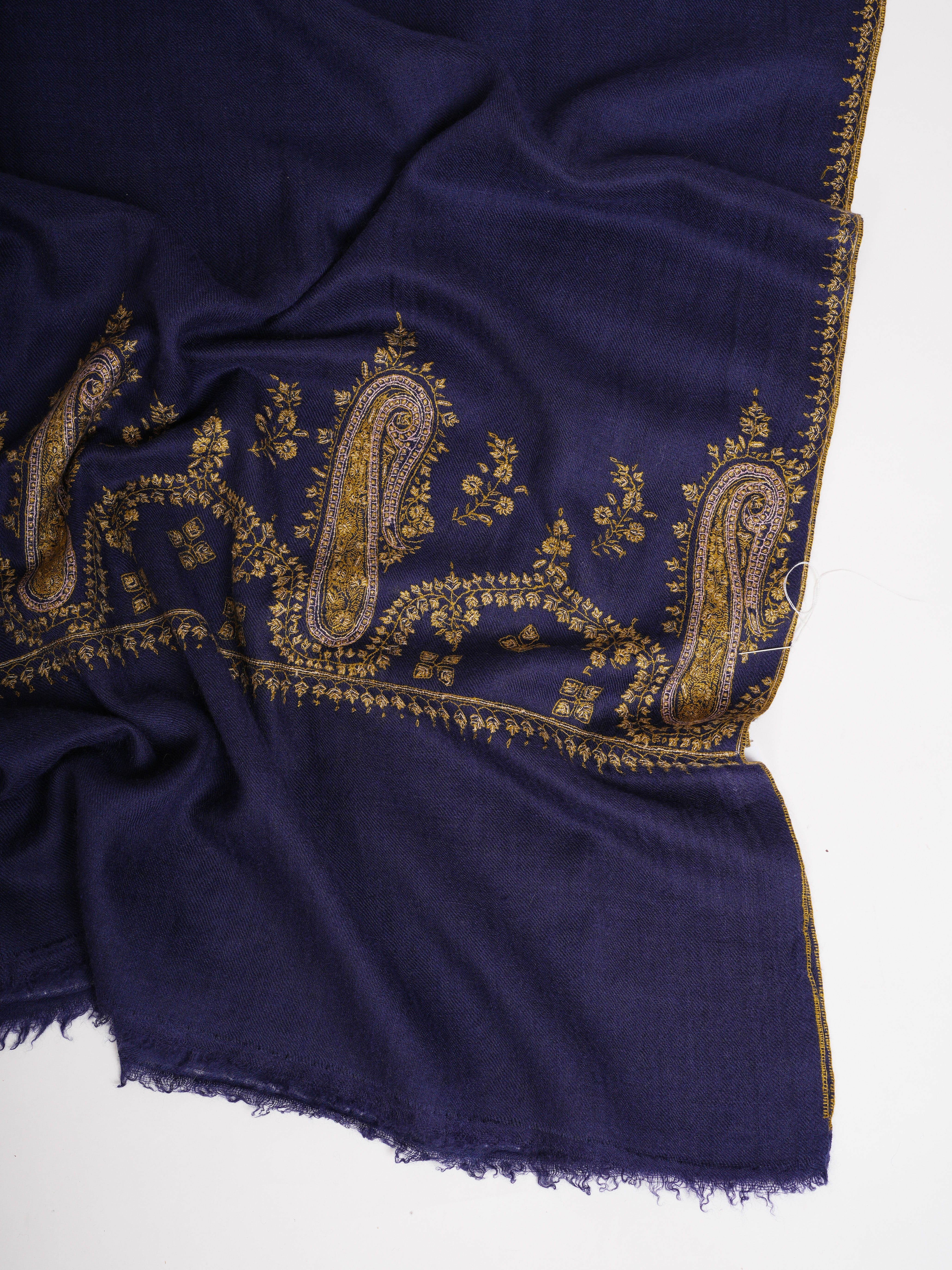 Hand Embroidered Navy Cashmere Wrap