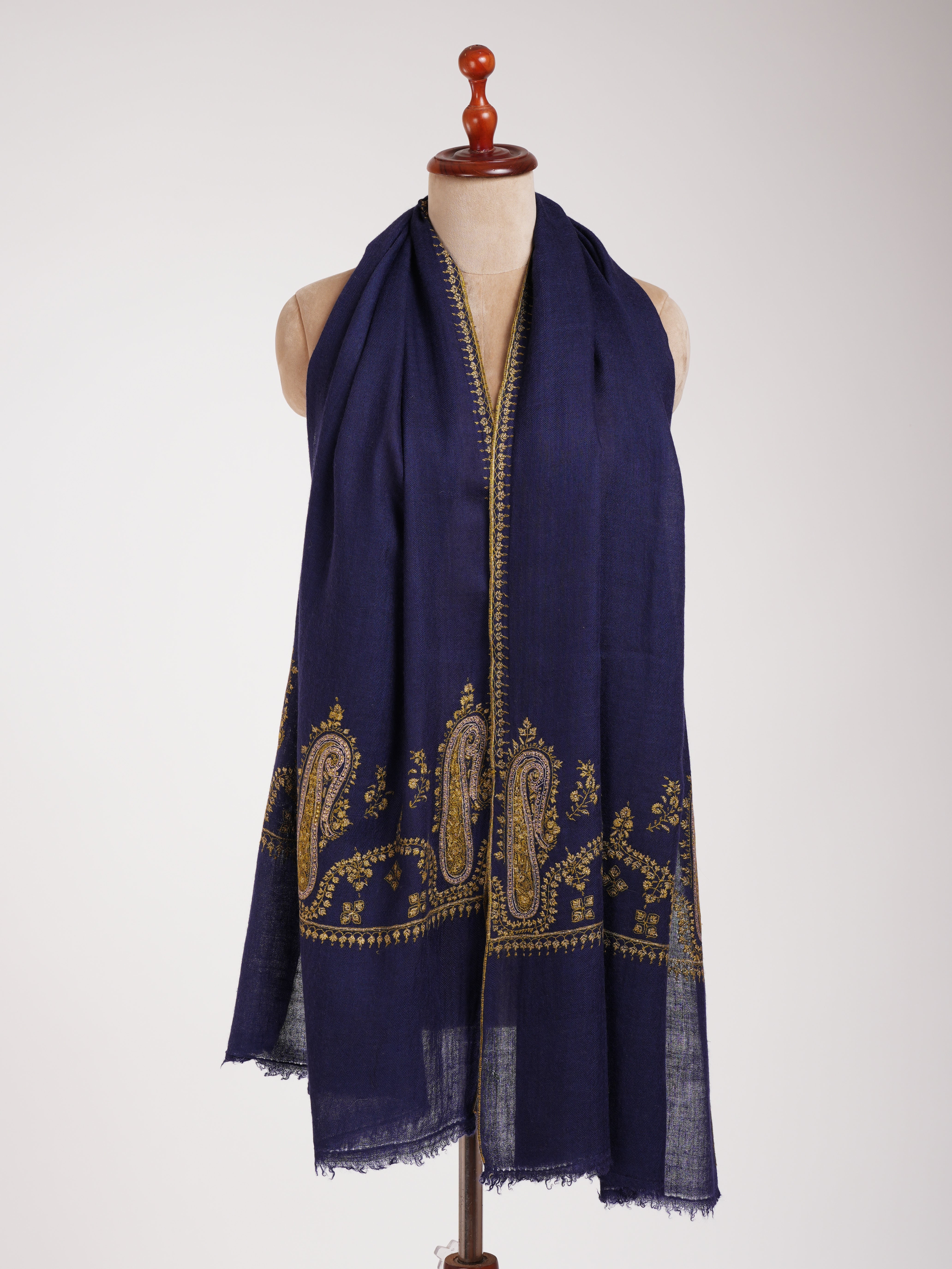 Hand Embroidered Navy Cashmere Wrap