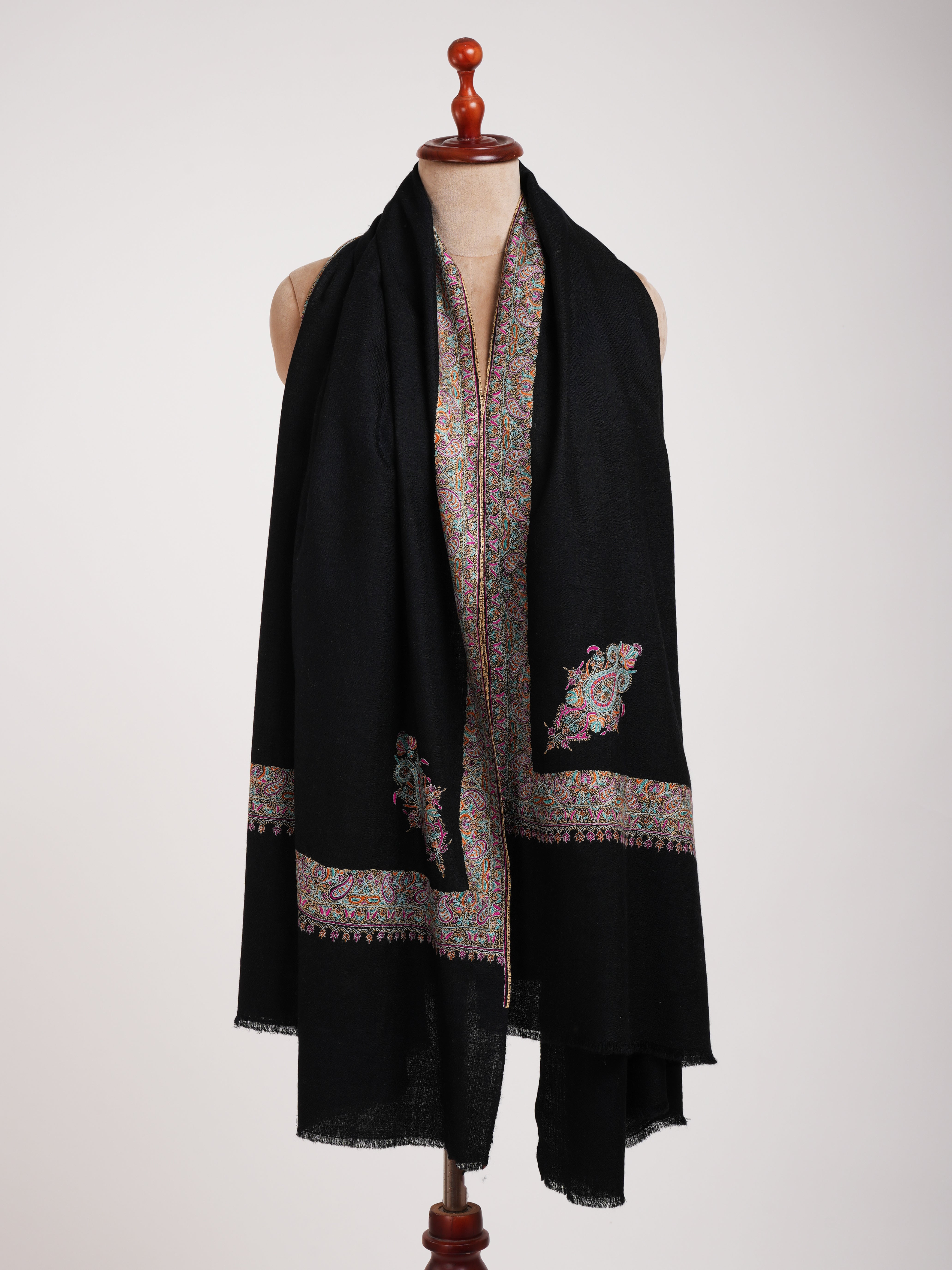 Neemdaur Embroidered Black Pashmina Shawl