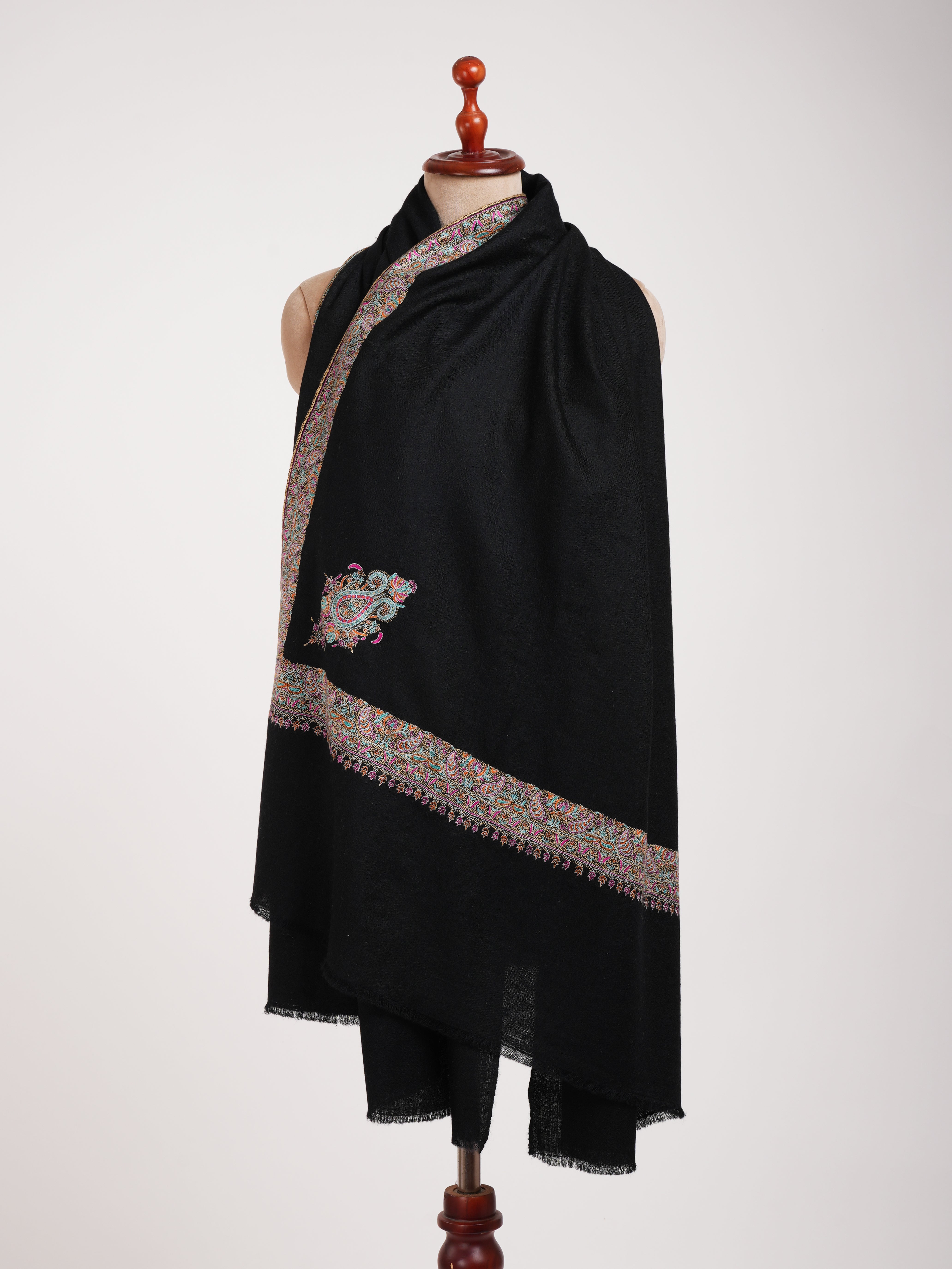 Neemdaur Embroidered Black Pashmina Shawl