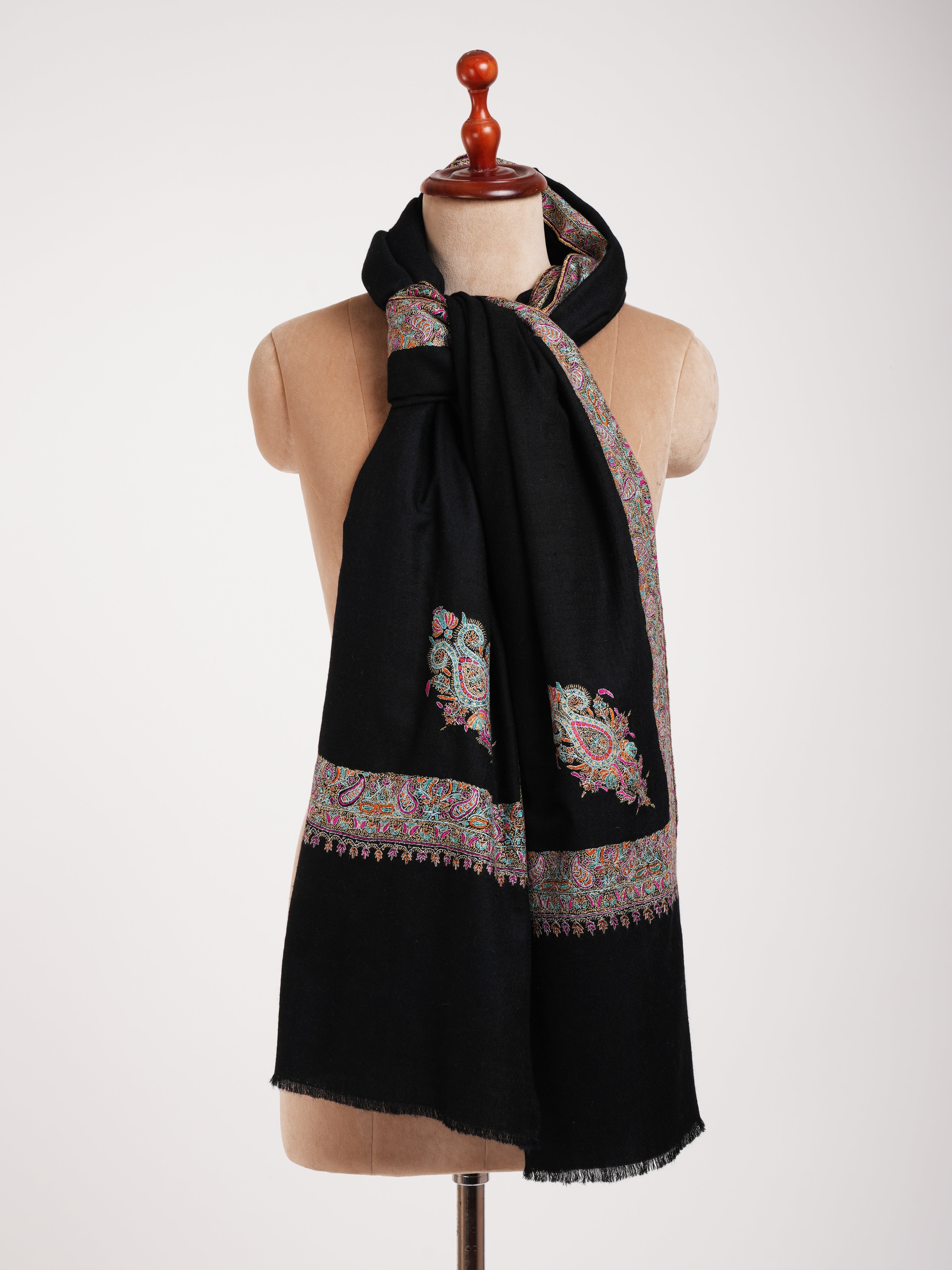 Neemdaur Embroidered Black Pashmina Shawl