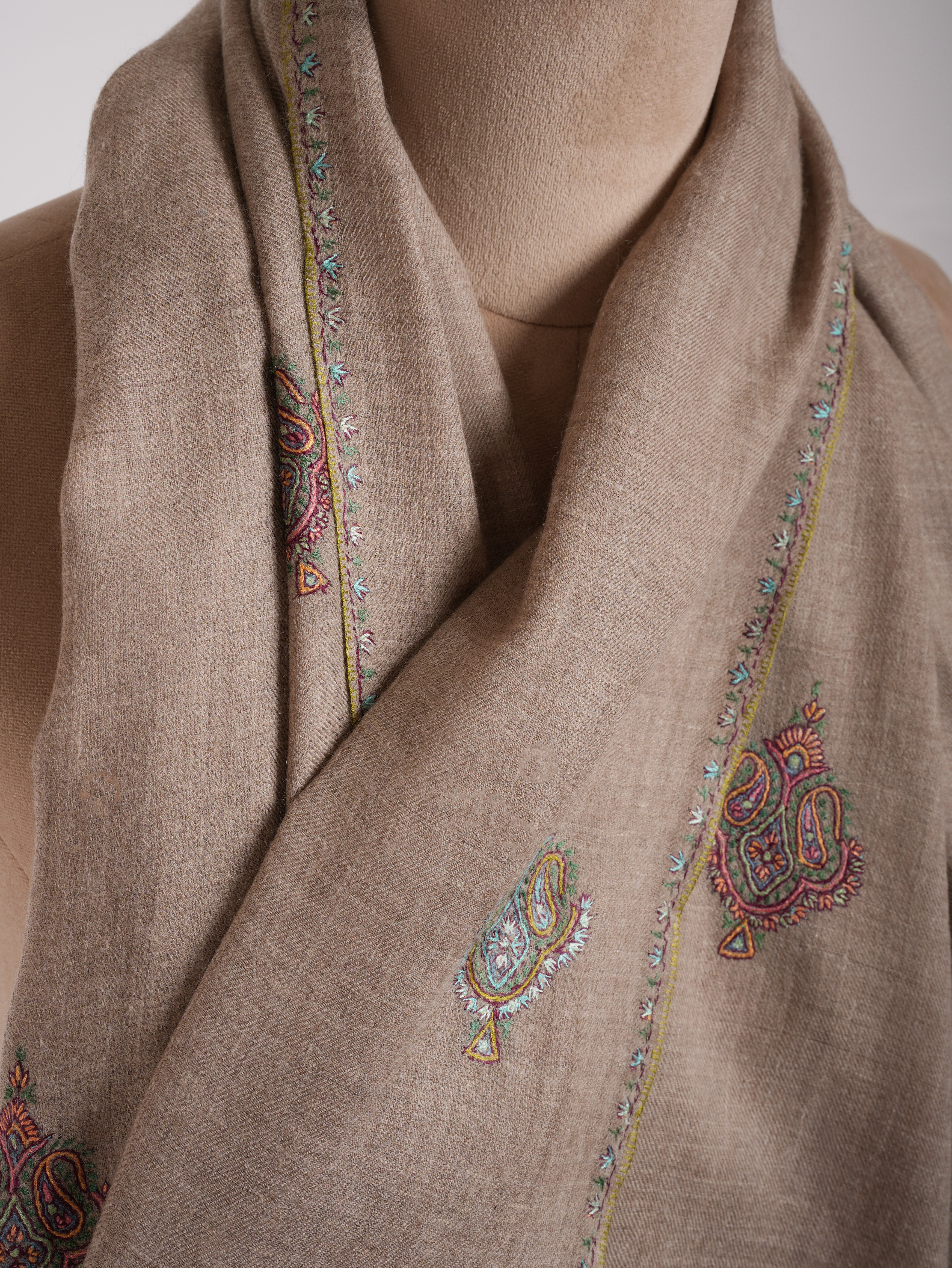 Aksi Embroidered Beautiful Indian Pashmina Shawl In Natural Grey