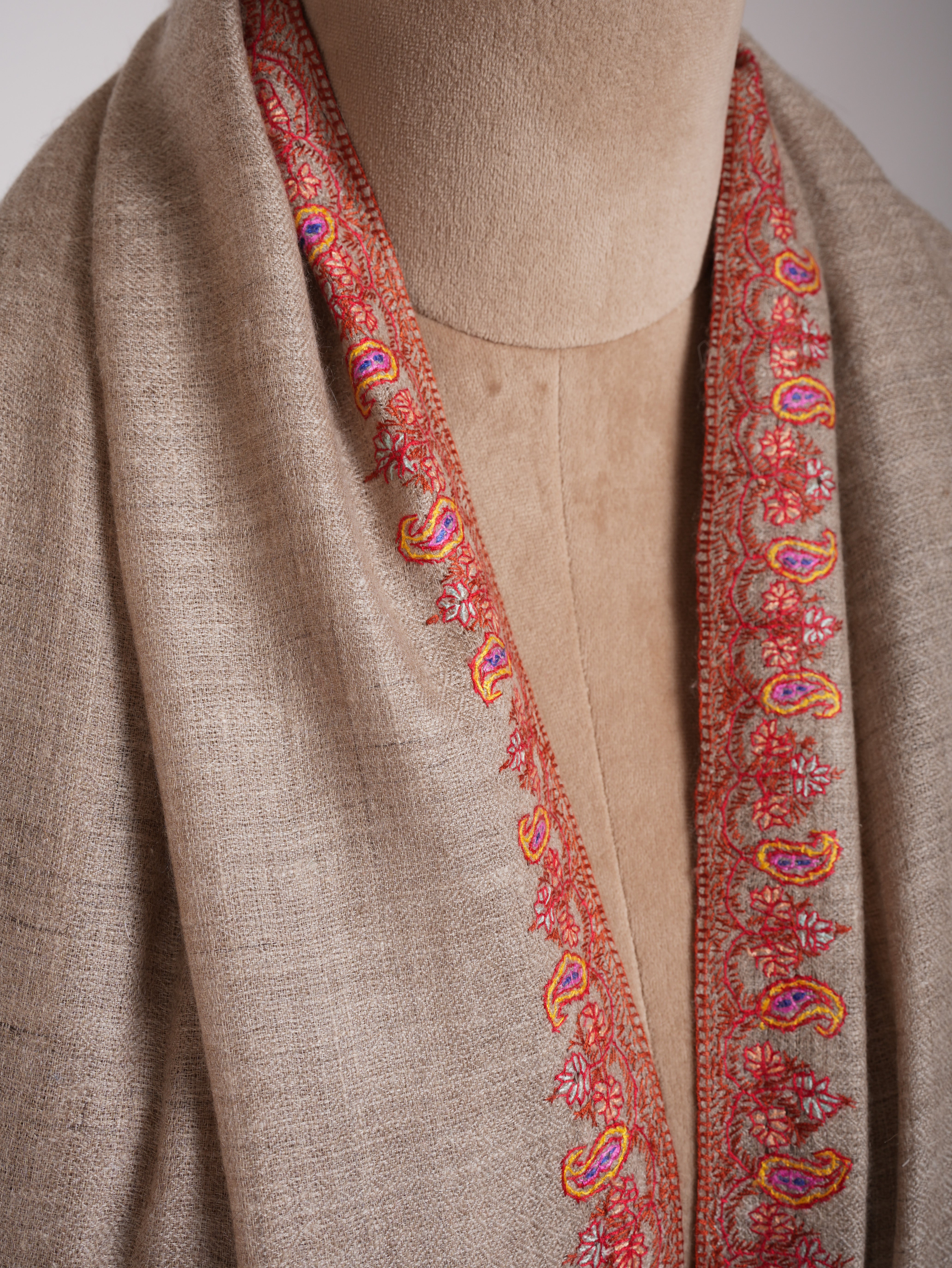 Natural Grey Palla Embroidered Pashmina Stole