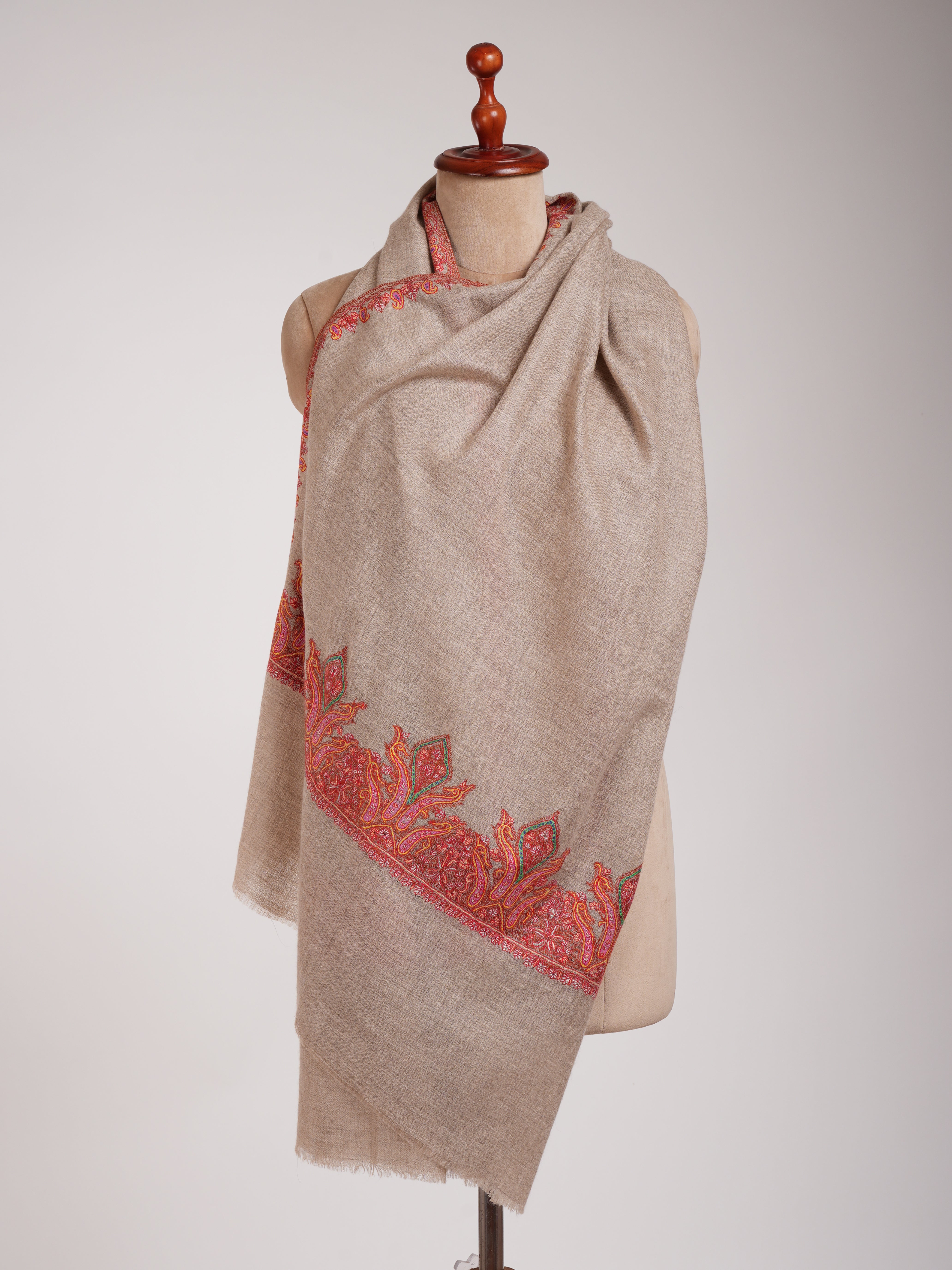 Natural Grey Palla Embroidered Pashmina Stole