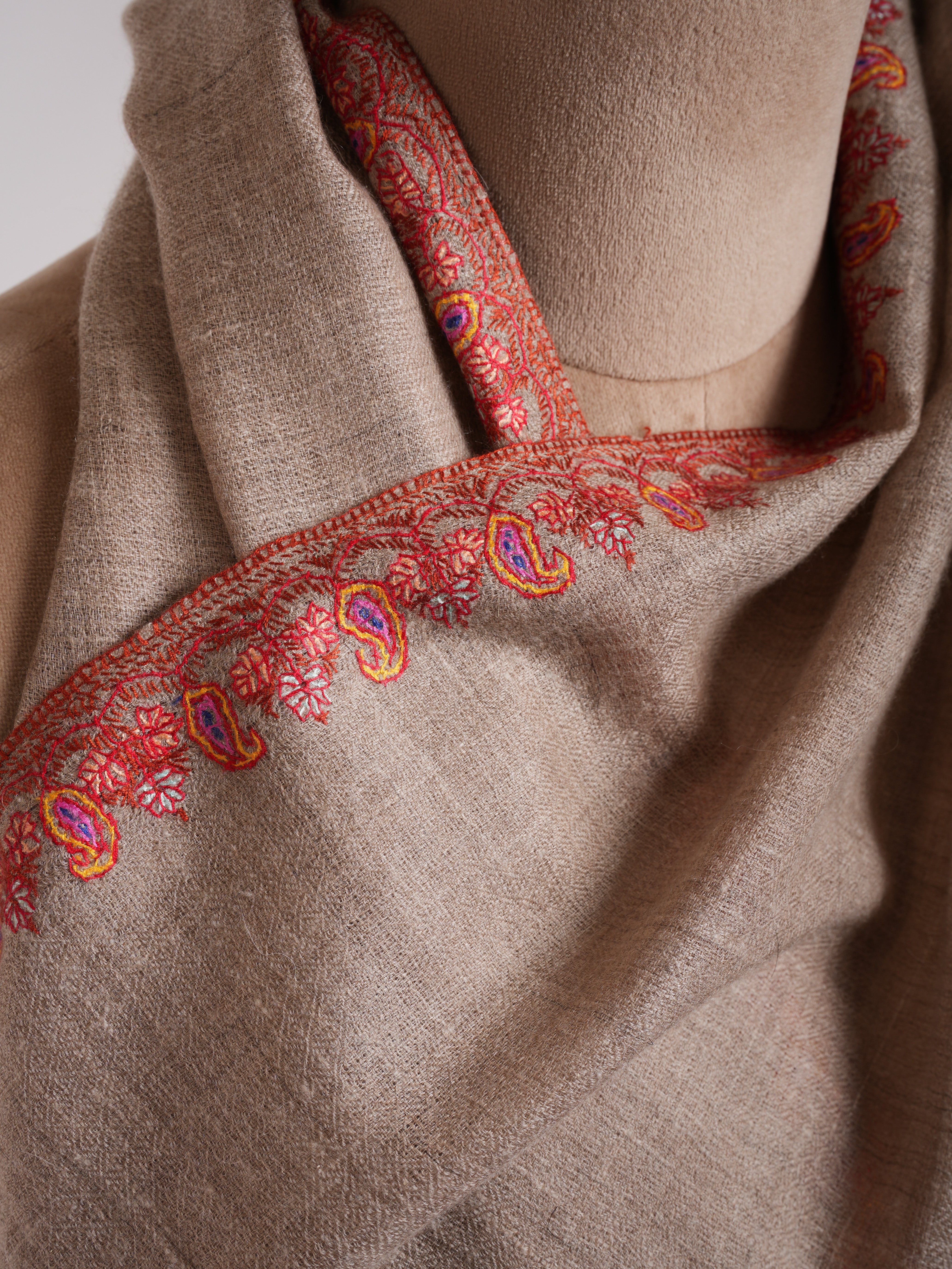 Natural Grey Palla Embroidered Pashmina Stole