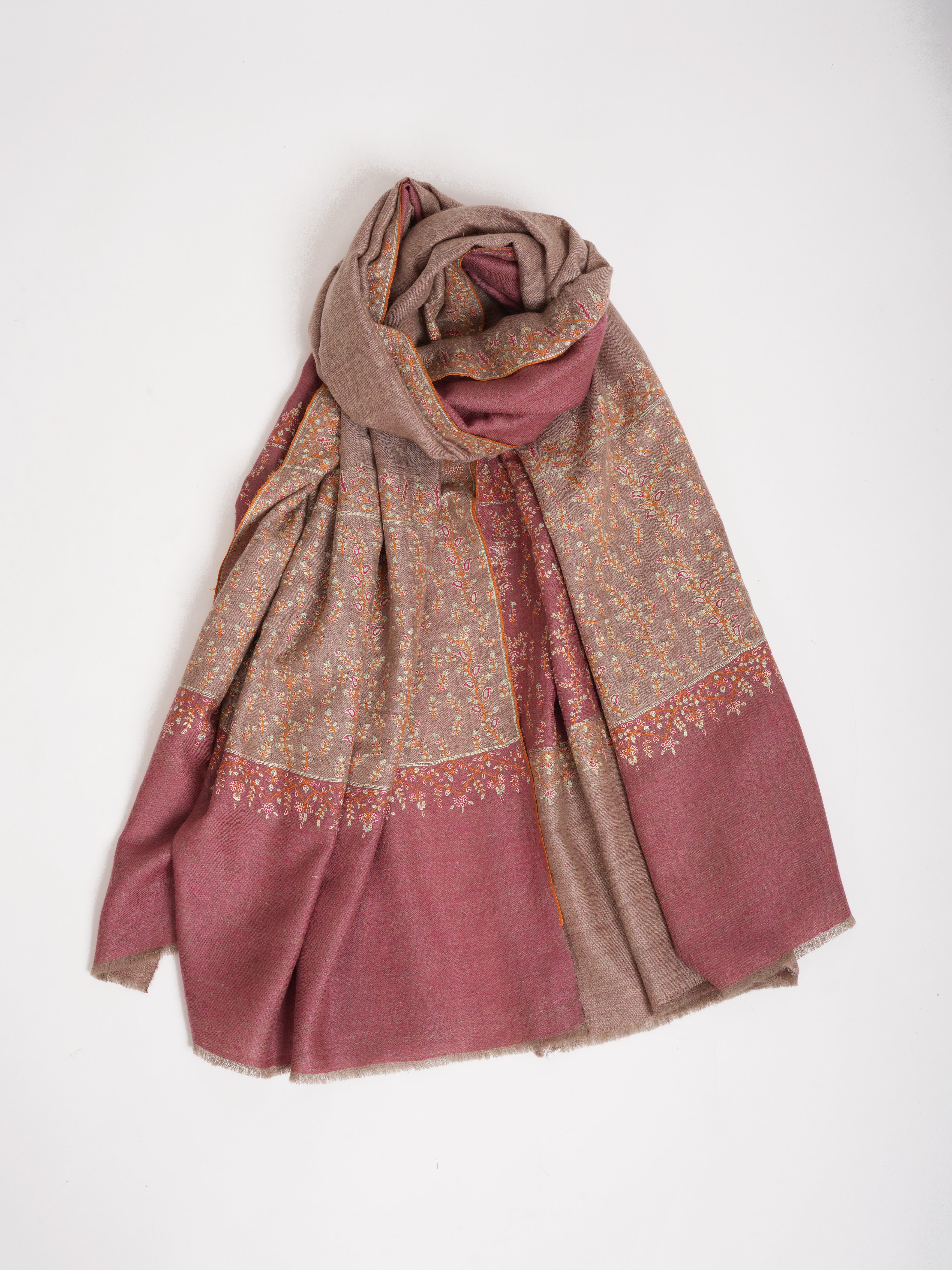 Châf de pashmina authentique brodé de main réversible