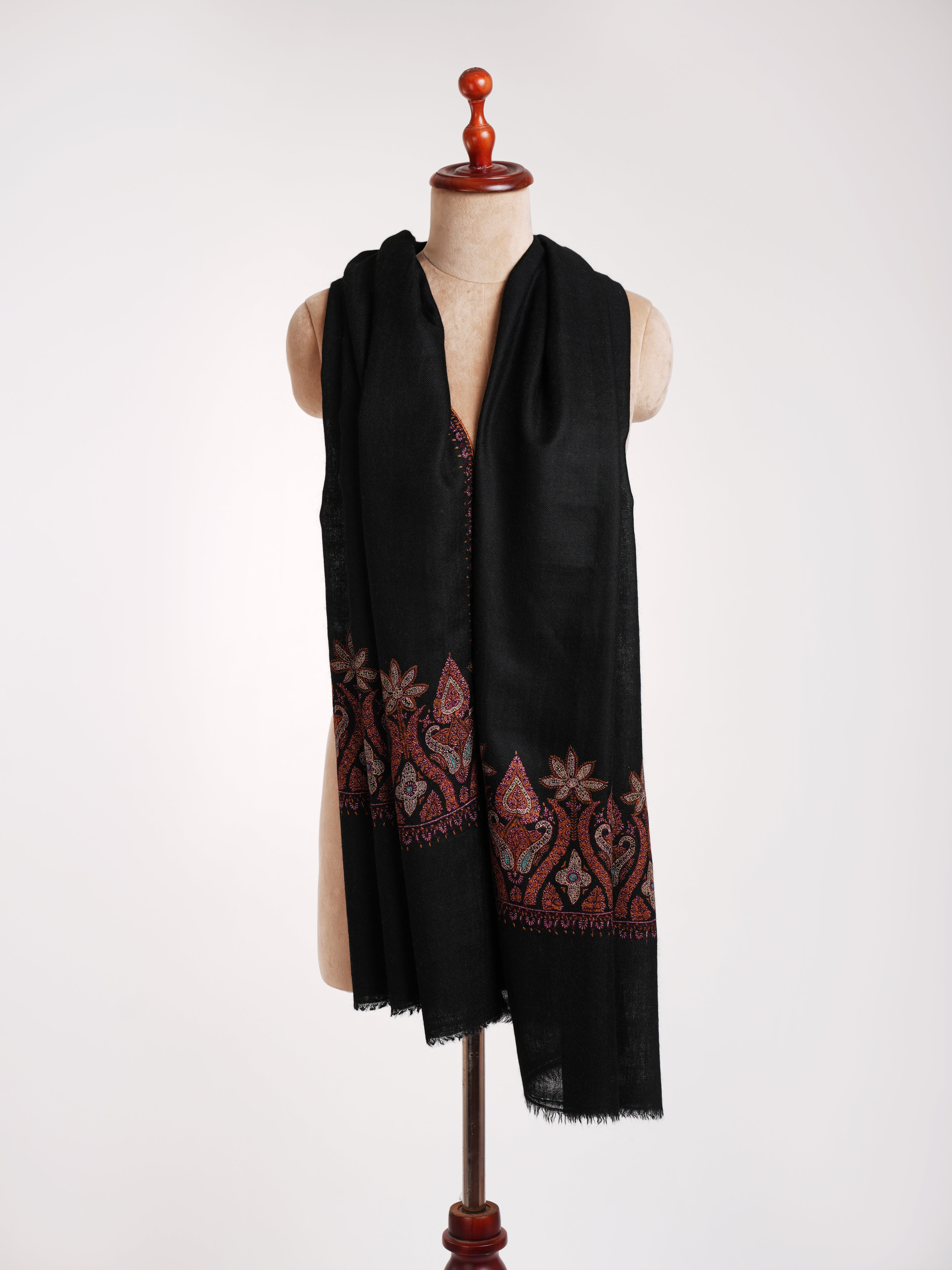 Black Sozni Work Kashmiri Cashmere Stole