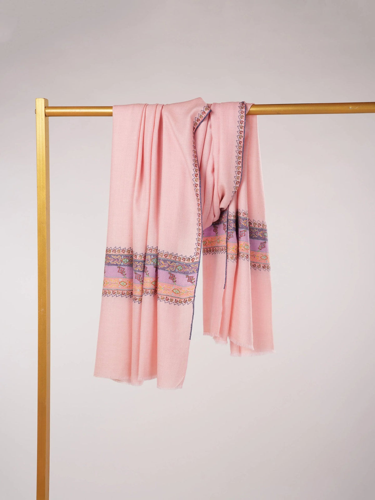 Palladar Embroidered Baby Pink Handwoven Authentic Pashmina Shawl Shahkaar.com