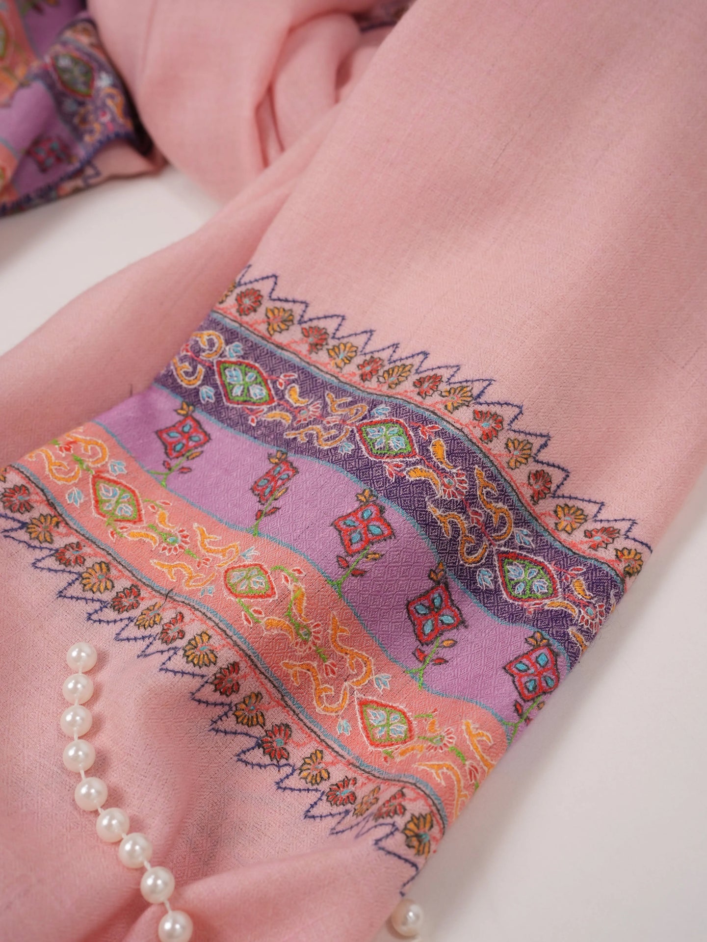 Palladar Embroidered Baby Pink Handwoven Authentic Pashmina Shawl Shahkaar.com
