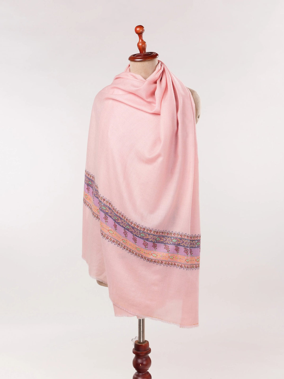 Palladar Embroidered Baby Pink Handwoven Authentic Pashmina Shawl Shahkaar.com