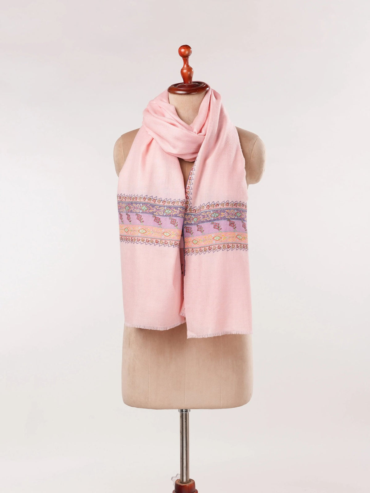 Palladar Embroidered Baby Pink Handwoven Authentic Pashmina Shawl Shahkaar.com