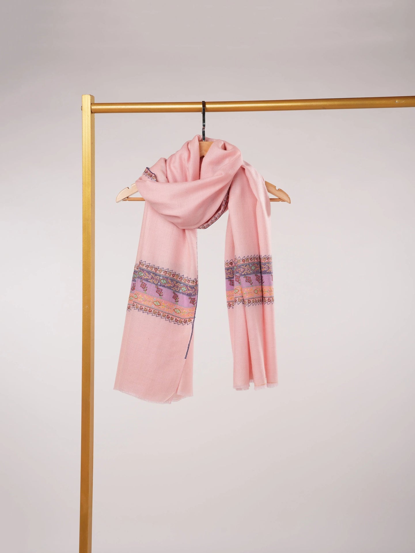 Palladar Embroidered Baby Pink Handwoven Authentic Pashmina Shawl Shahkaar.com