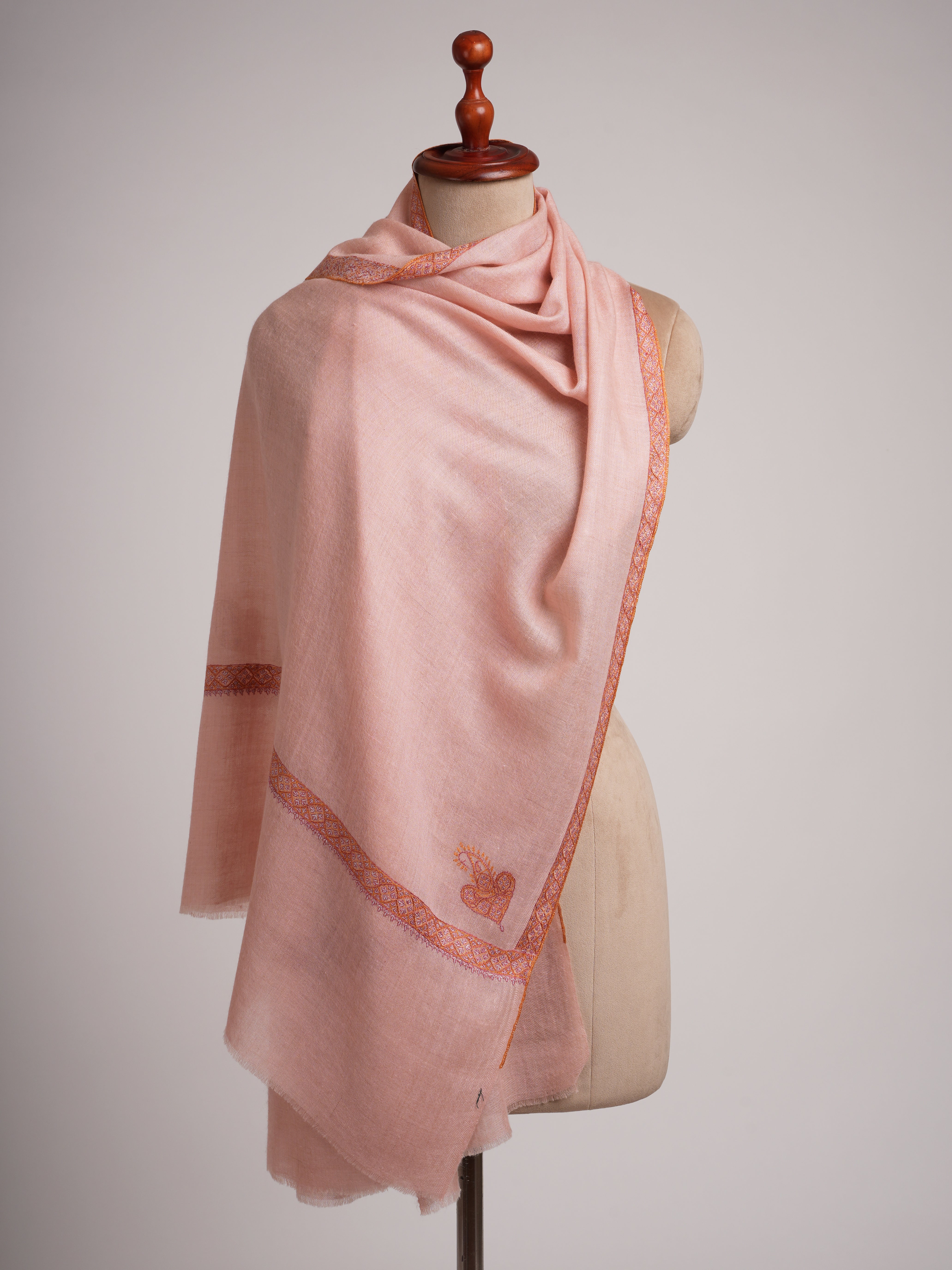 Pink Hashia Artisanal Embroidery Cashmere Wrap