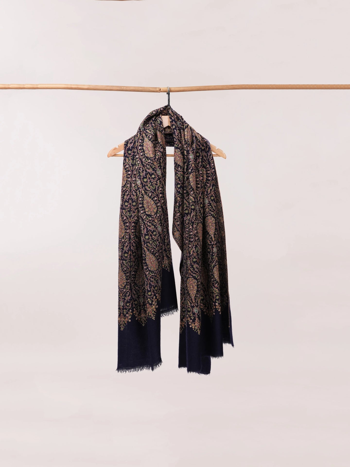 Navy Mulberry Silk Embroidered Handspun Pure Pashmina Jamavar Shawl Shahkaar.com