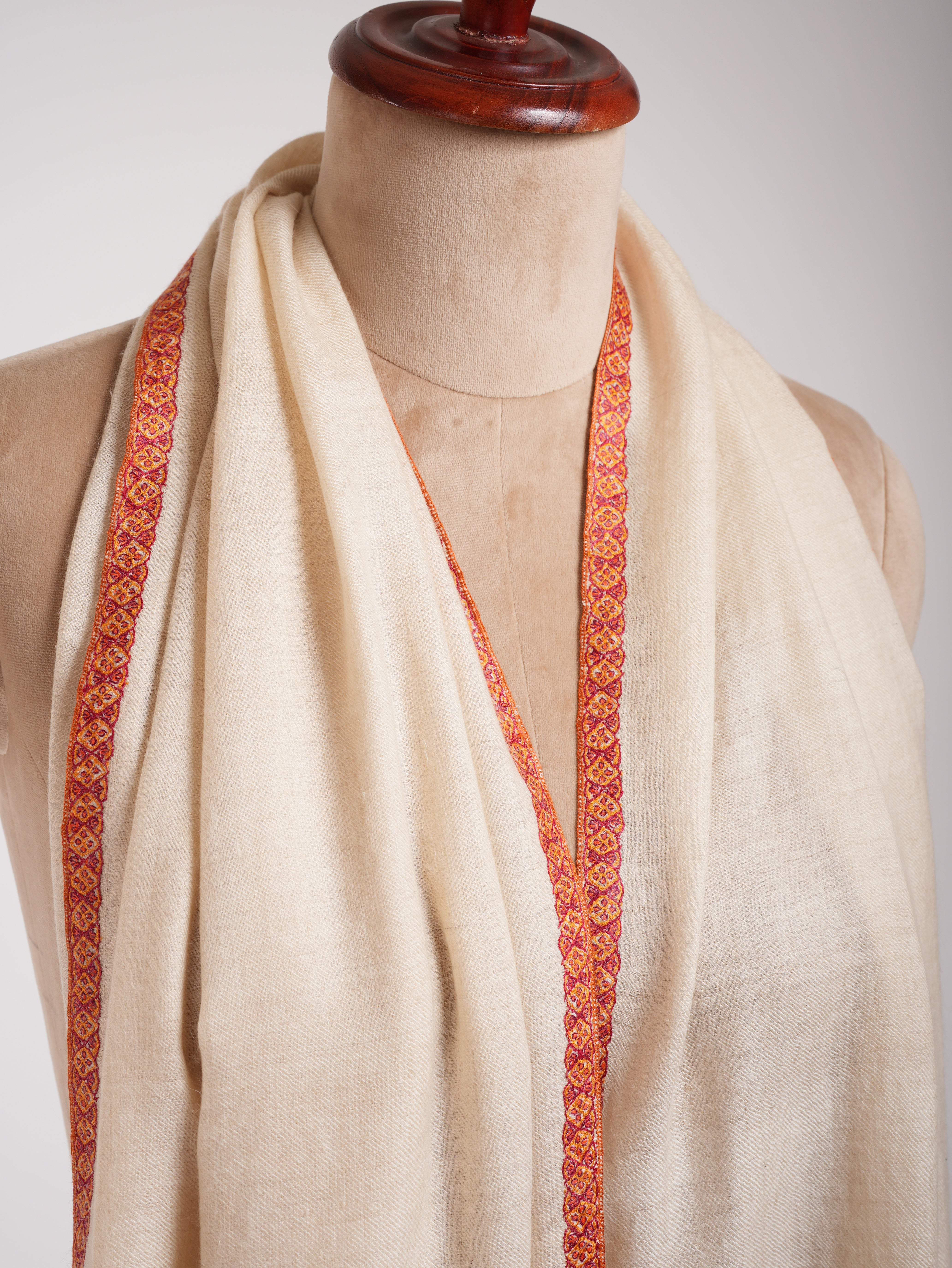 Ivory Beautiful Cashmere Scarf with Hand Embroidery