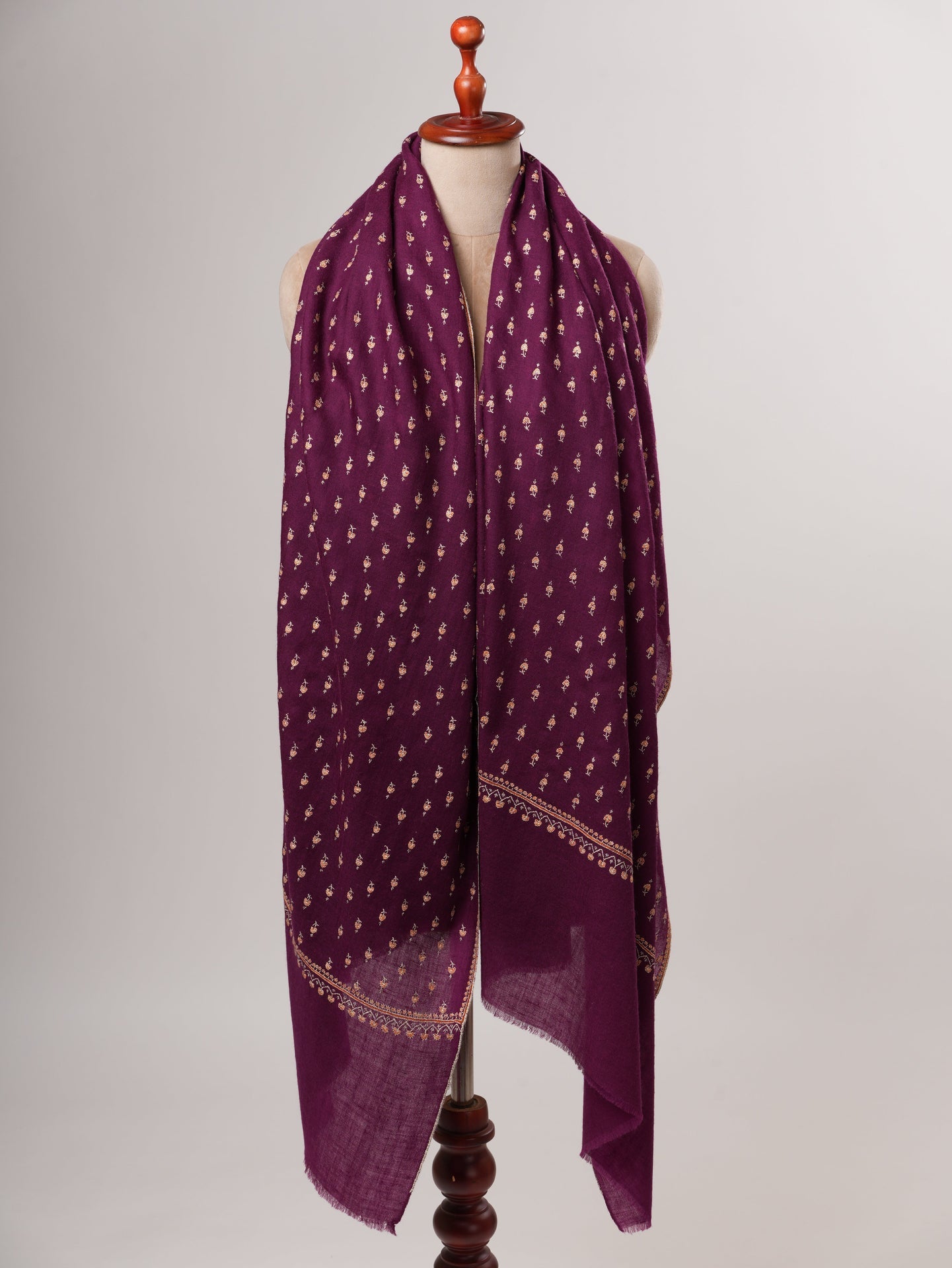 Purple Mache Buteh Hand Embroidered Kashmiri Pashmina Shawl Shahkaar