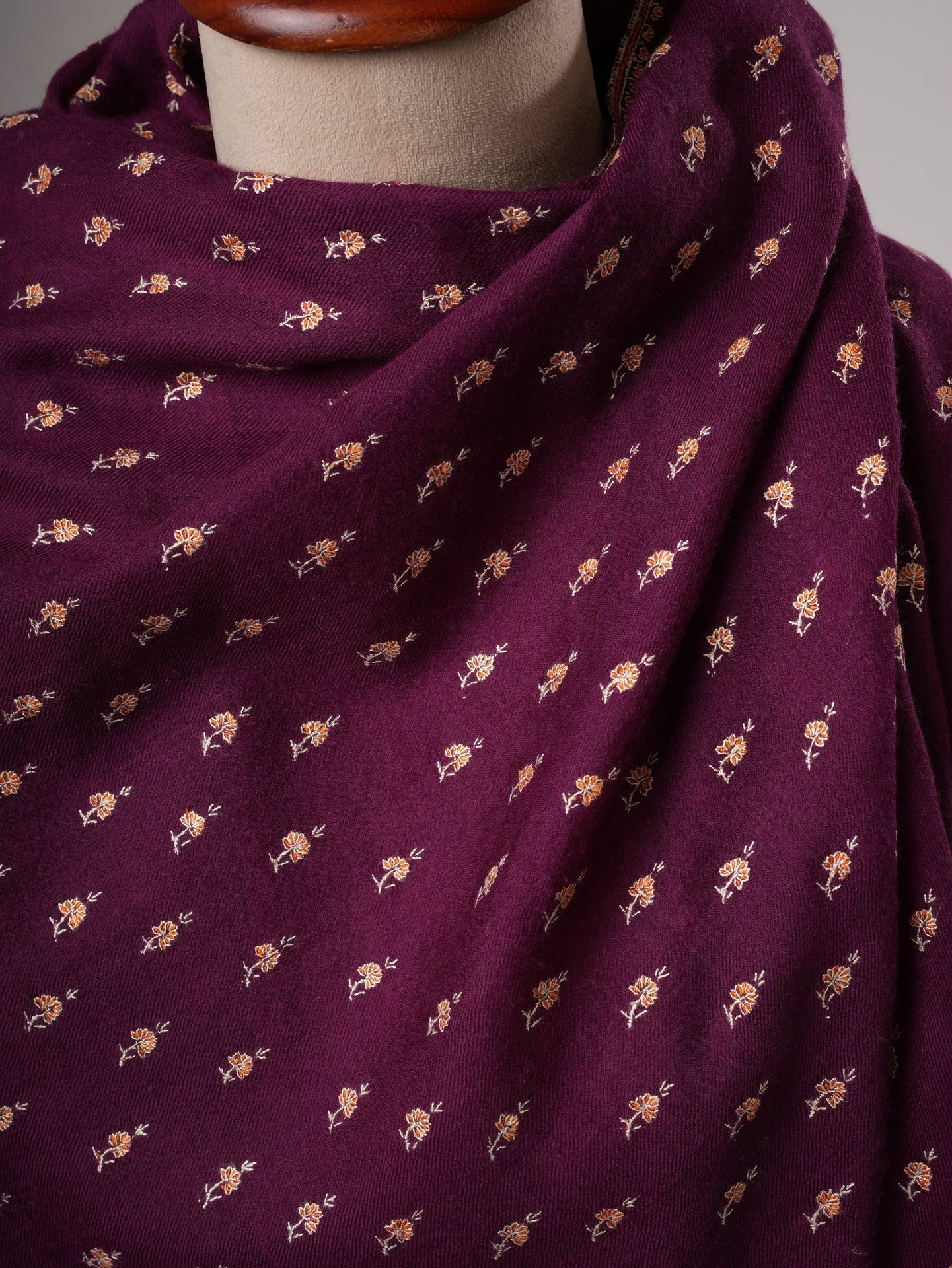 Purple Mache Buteh Hand Embroidered Kashmiri Pashmina Shawl Shahkaar