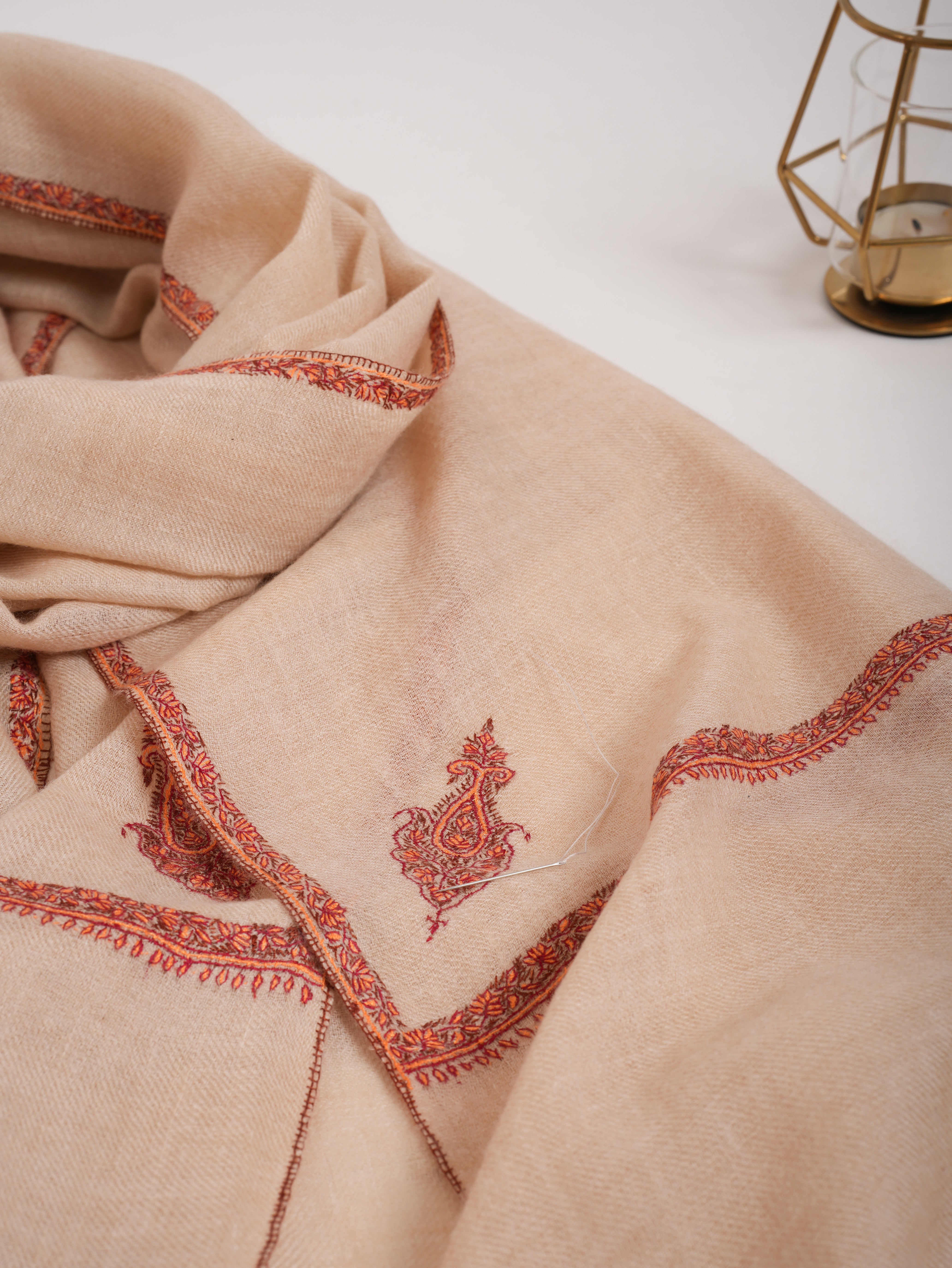 Cream Color Sozni Embroidered Cashmere Wrap