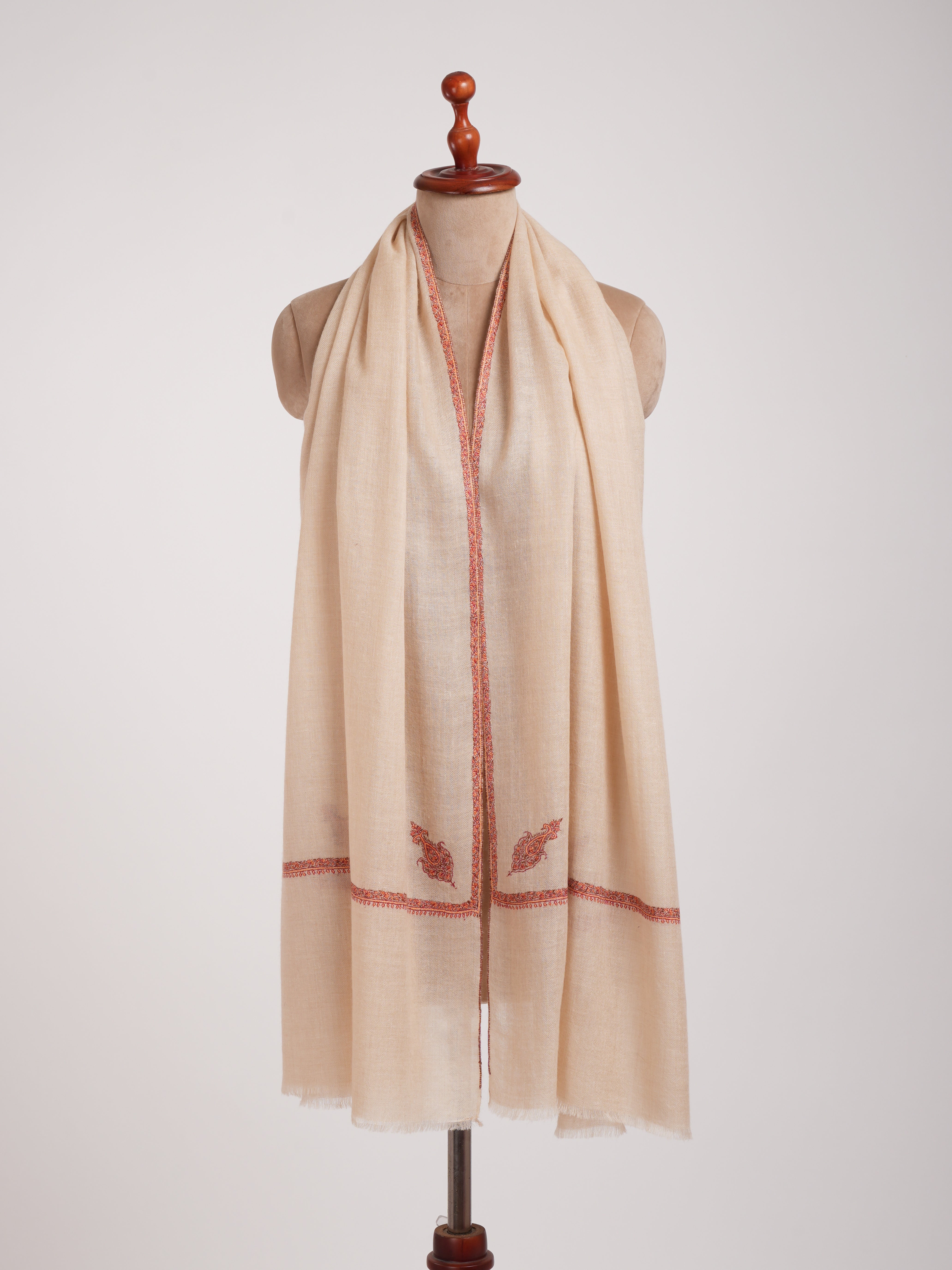 Cream Color Sozni Embroidered Cashmere Wrap