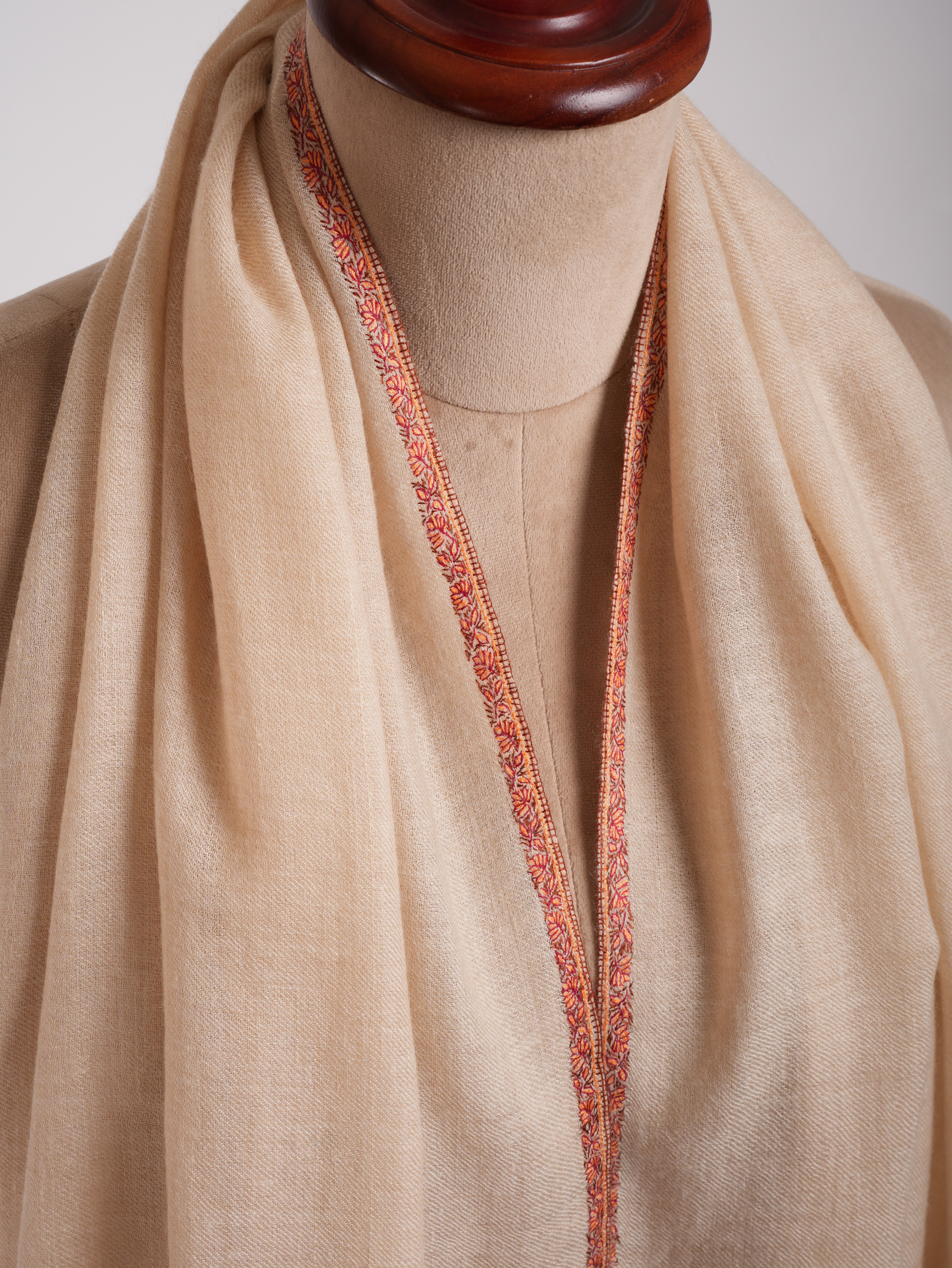 Cream Color Sozni Embroidered Cashmere Wrap