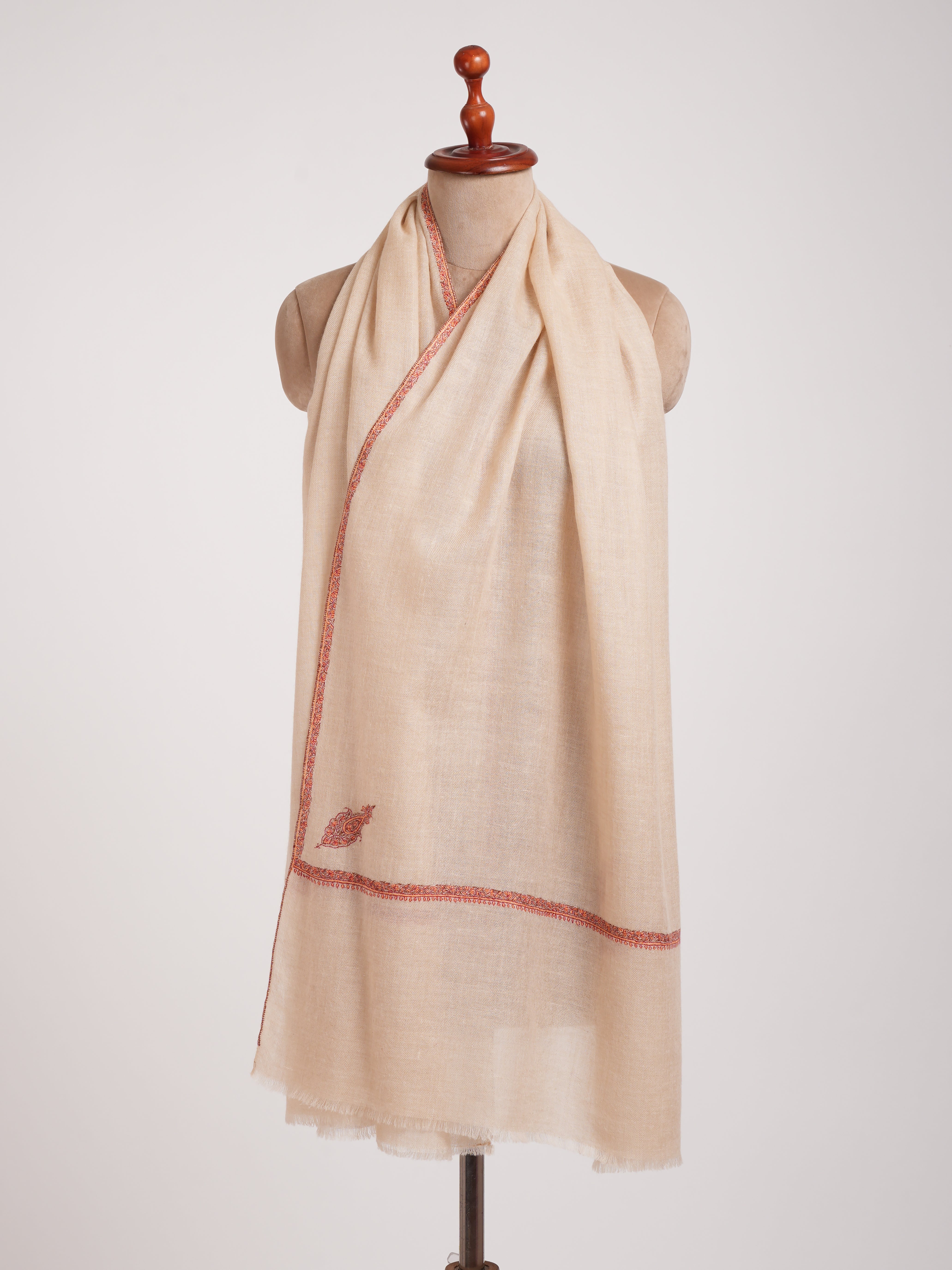 Cream Color Sozni Embroidered Cashmere Wrap