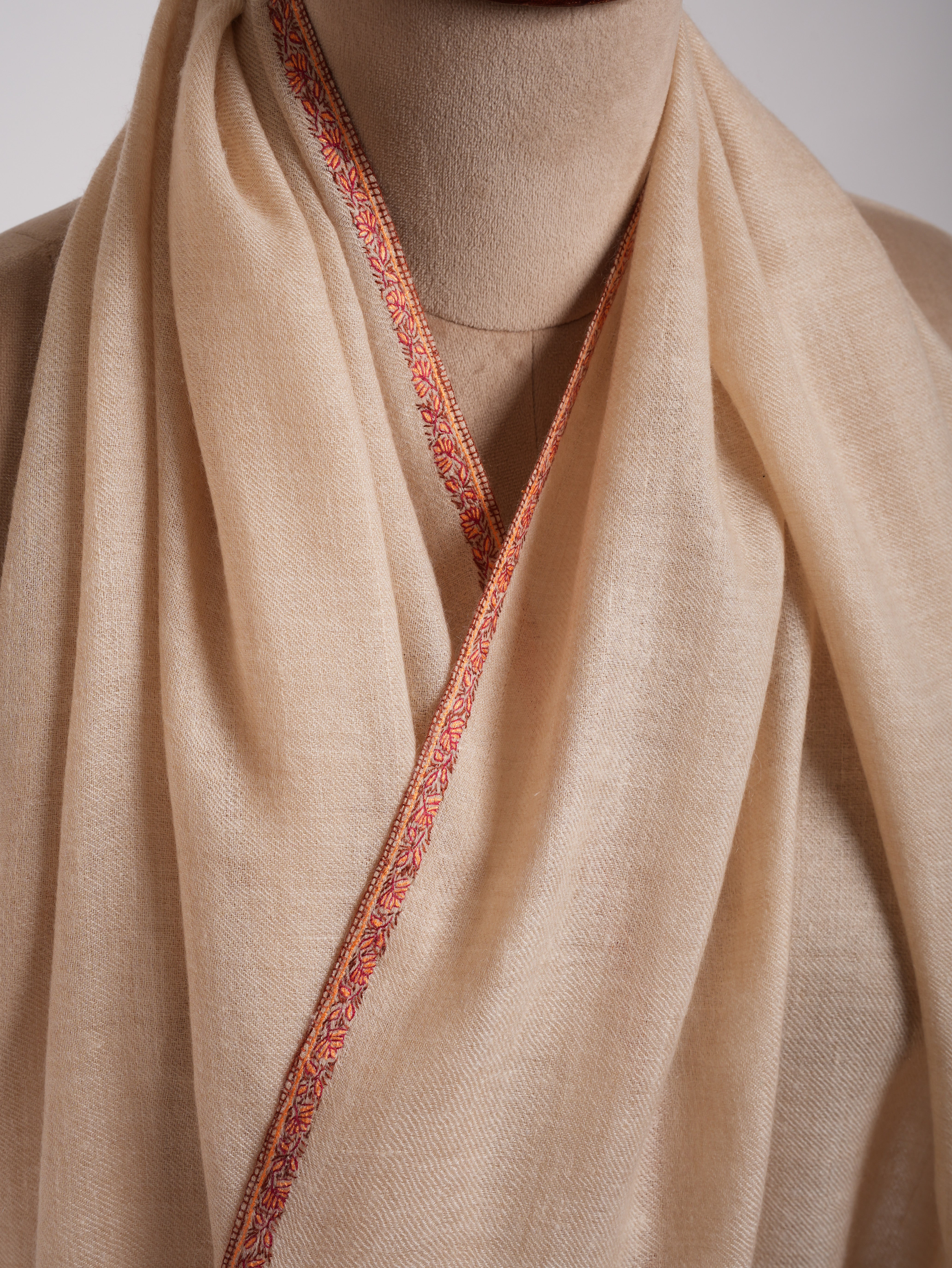 Cream Color Sozni Embroidered Cashmere Wrap