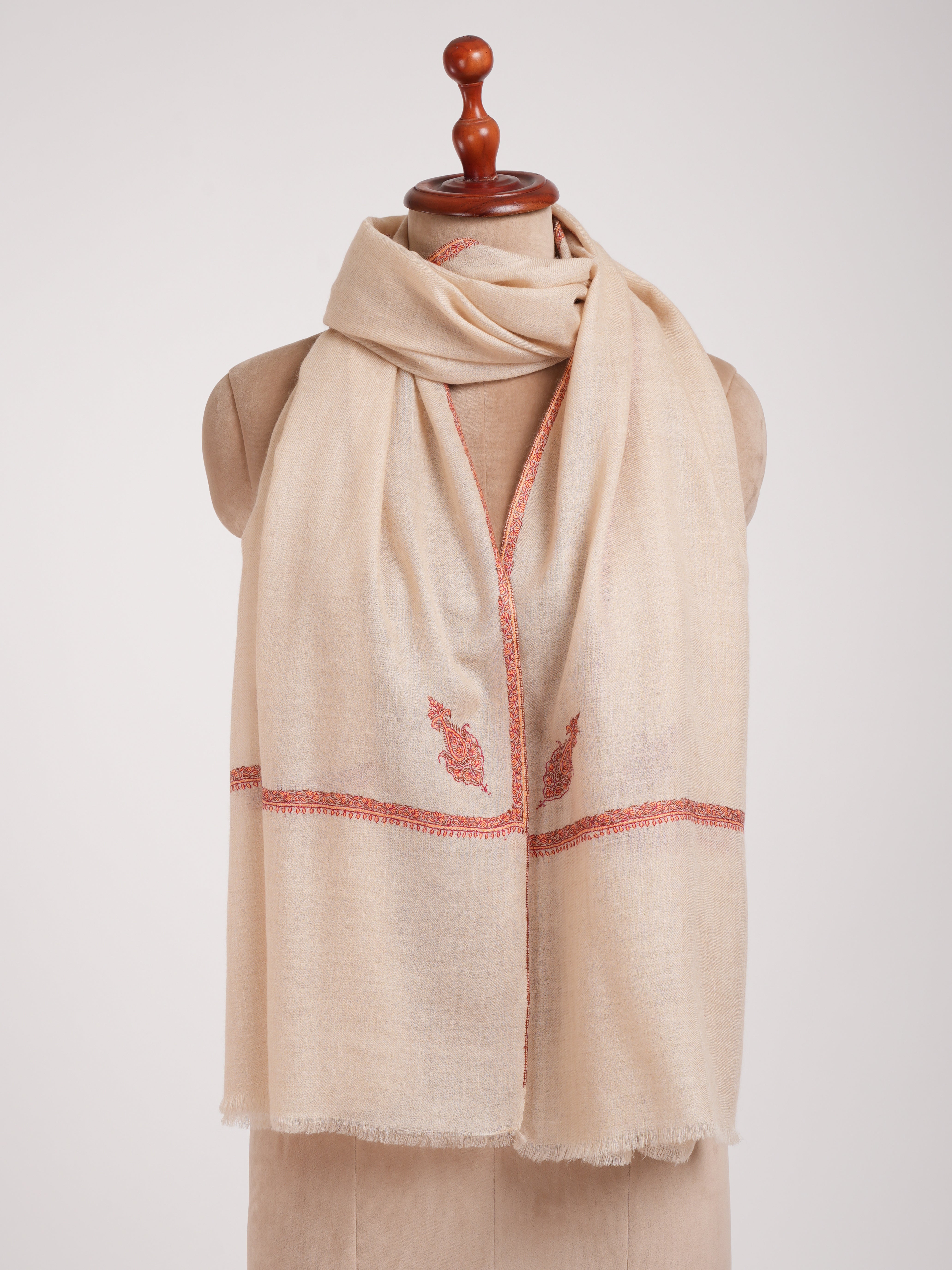 Cream Color Sozni Embroidered Cashmere Wrap