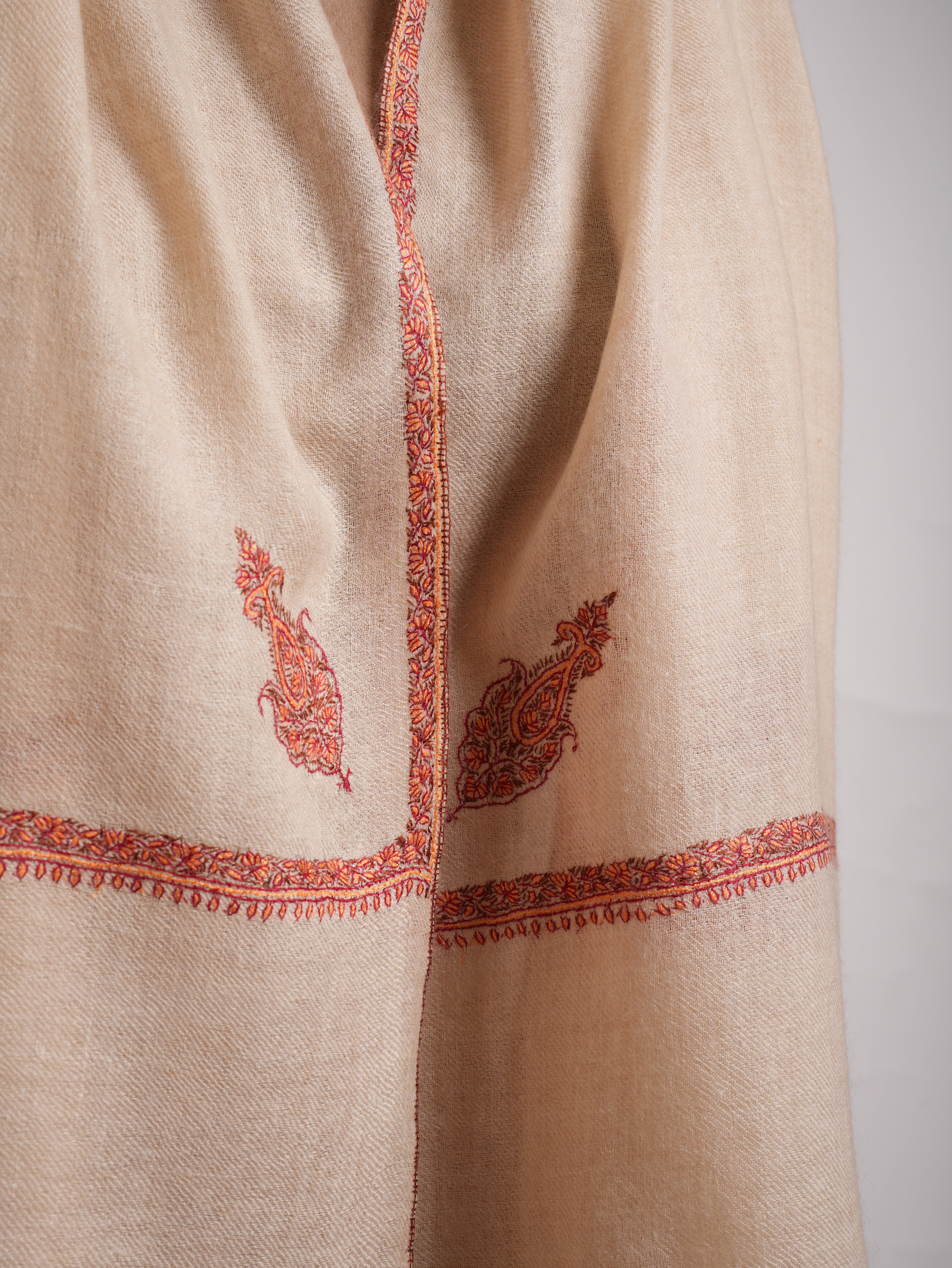 Cream Color Sozni Embroidered Cashmere Wrap