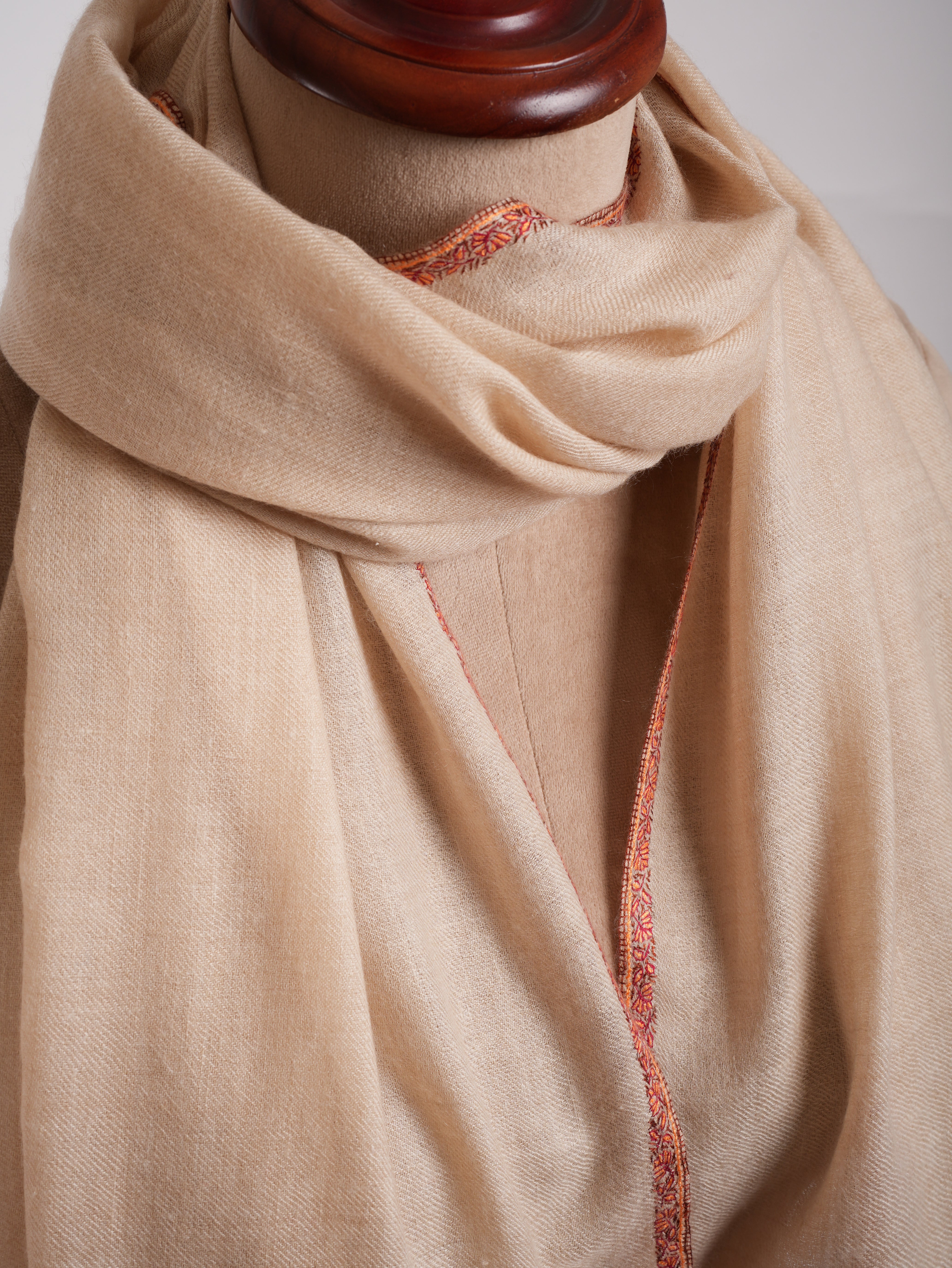 Cream Color Sozni Embroidered Cashmere Wrap