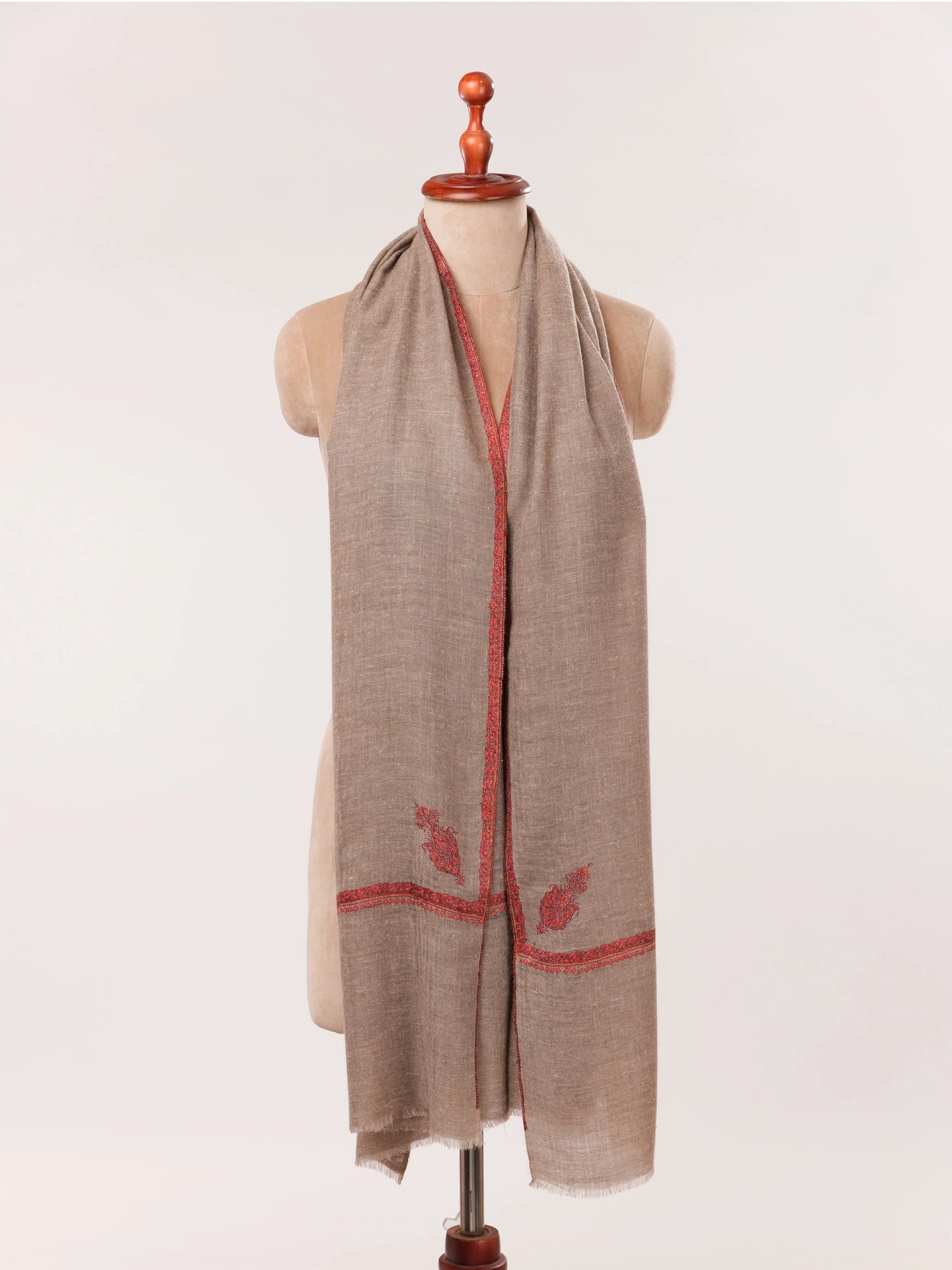Rare Dark Taupe Baby Soft Cashmere Scarf with Hand Embroidery Shahkaar.com