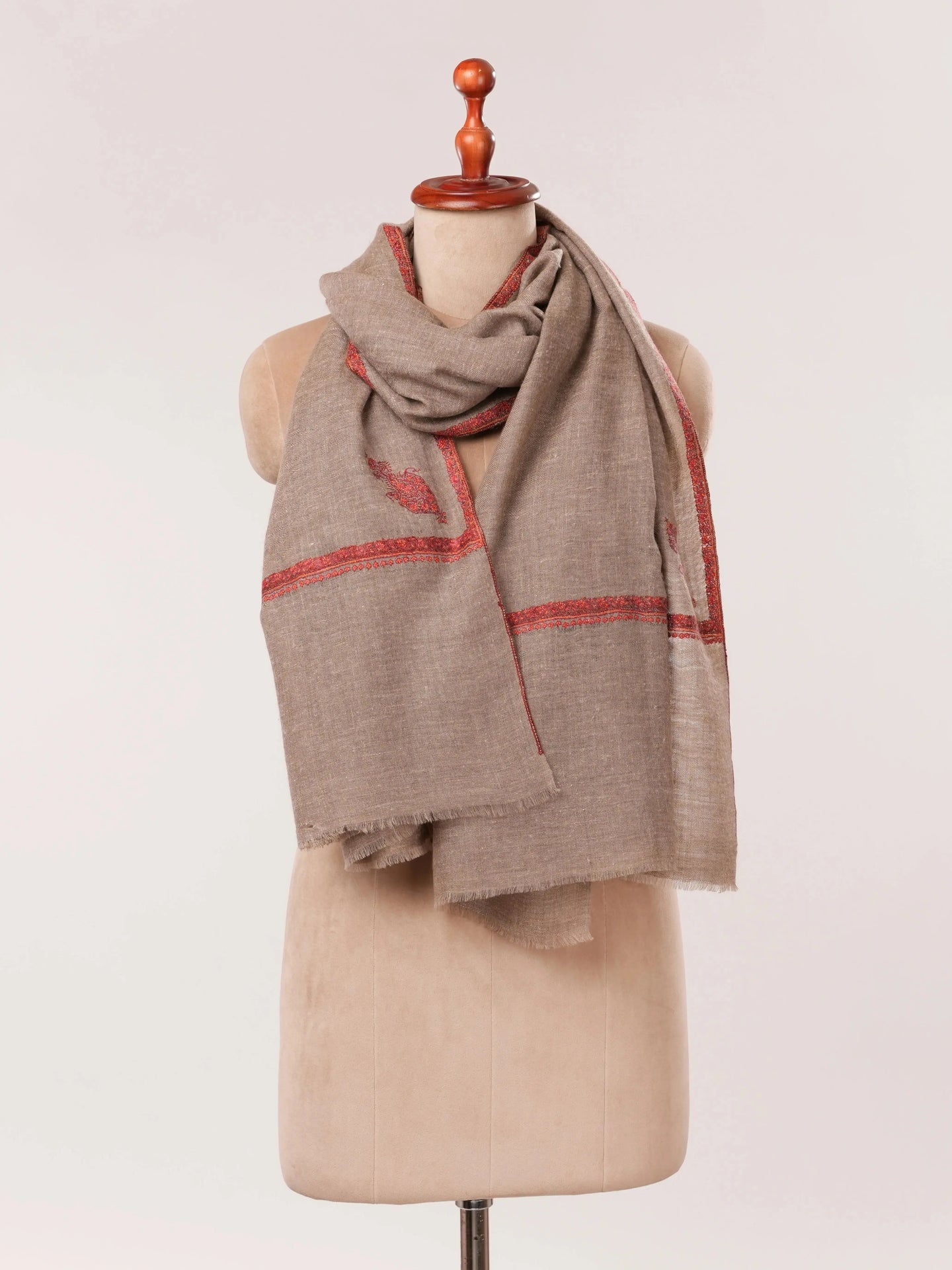 Rare Dark Taupe Baby Soft Cashmere Scarf with Hand Embroidery Shahkaar.com