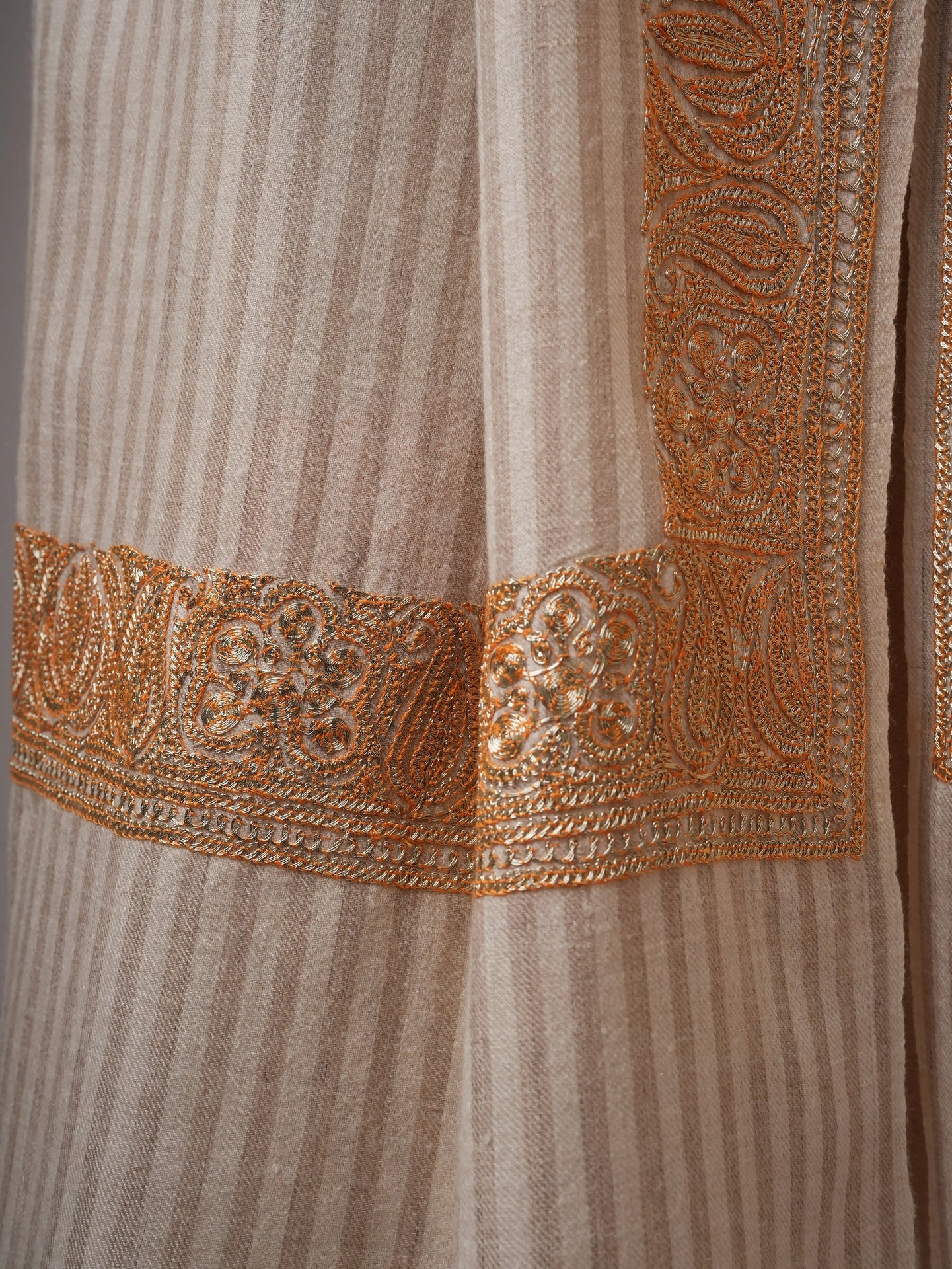 Striped Pashmina Shawl with Tilla Daurdar Hand Embroidery Shahkaar