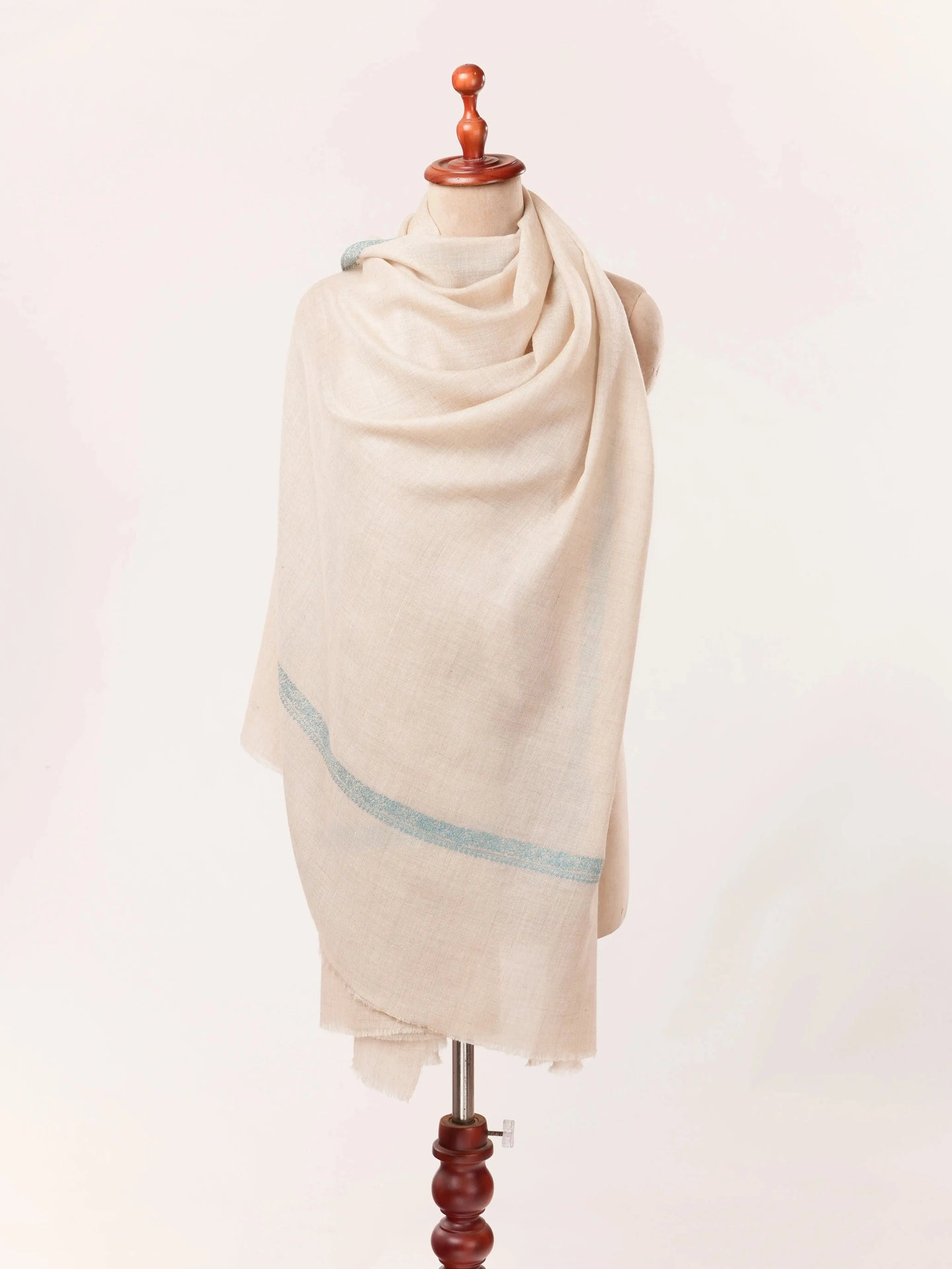 Kashmiri Natural Off White Handwoven Pashmina Shawl with Kashmiri Sozni Buteh Embroidery Shahkaar.com