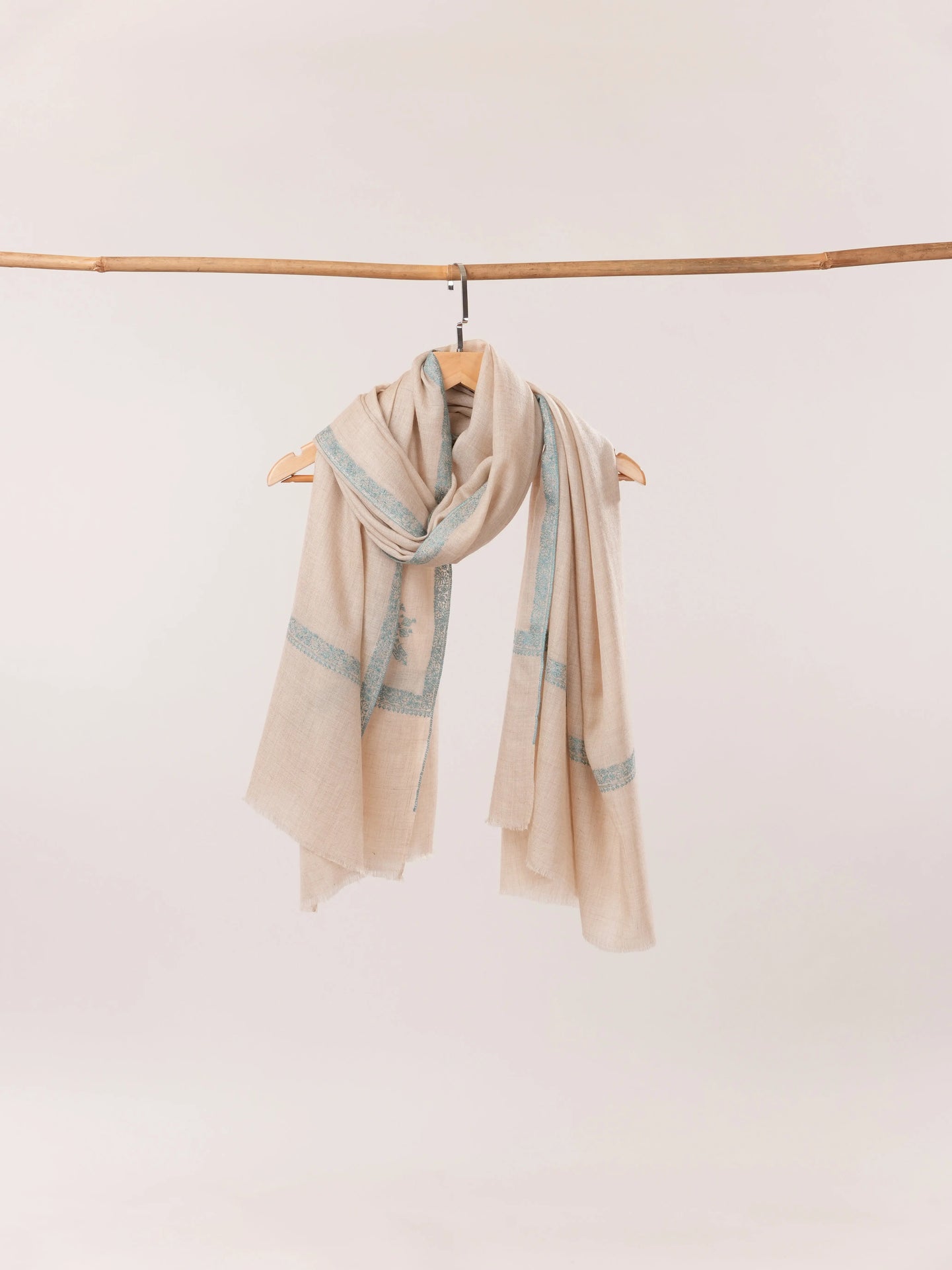Kashmiri Natural Off White Handwoven Pashmina Shawl with Kashmiri Sozni Buteh Embroidery Shahkaar.com