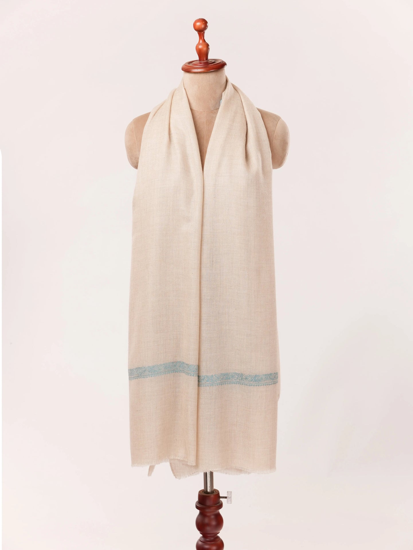 Kashmiri Natural Off White Handwoven Pashmina Shawl with Kashmiri Sozni Buteh Embroidery Shahkaar.com