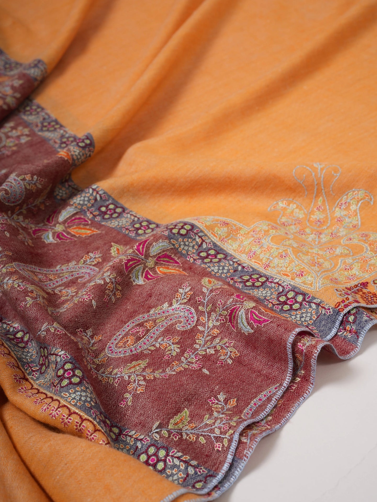 Orange Kashmiri Pashmina Shawl – Handwoven with Palla Embroidery Shahkaar
