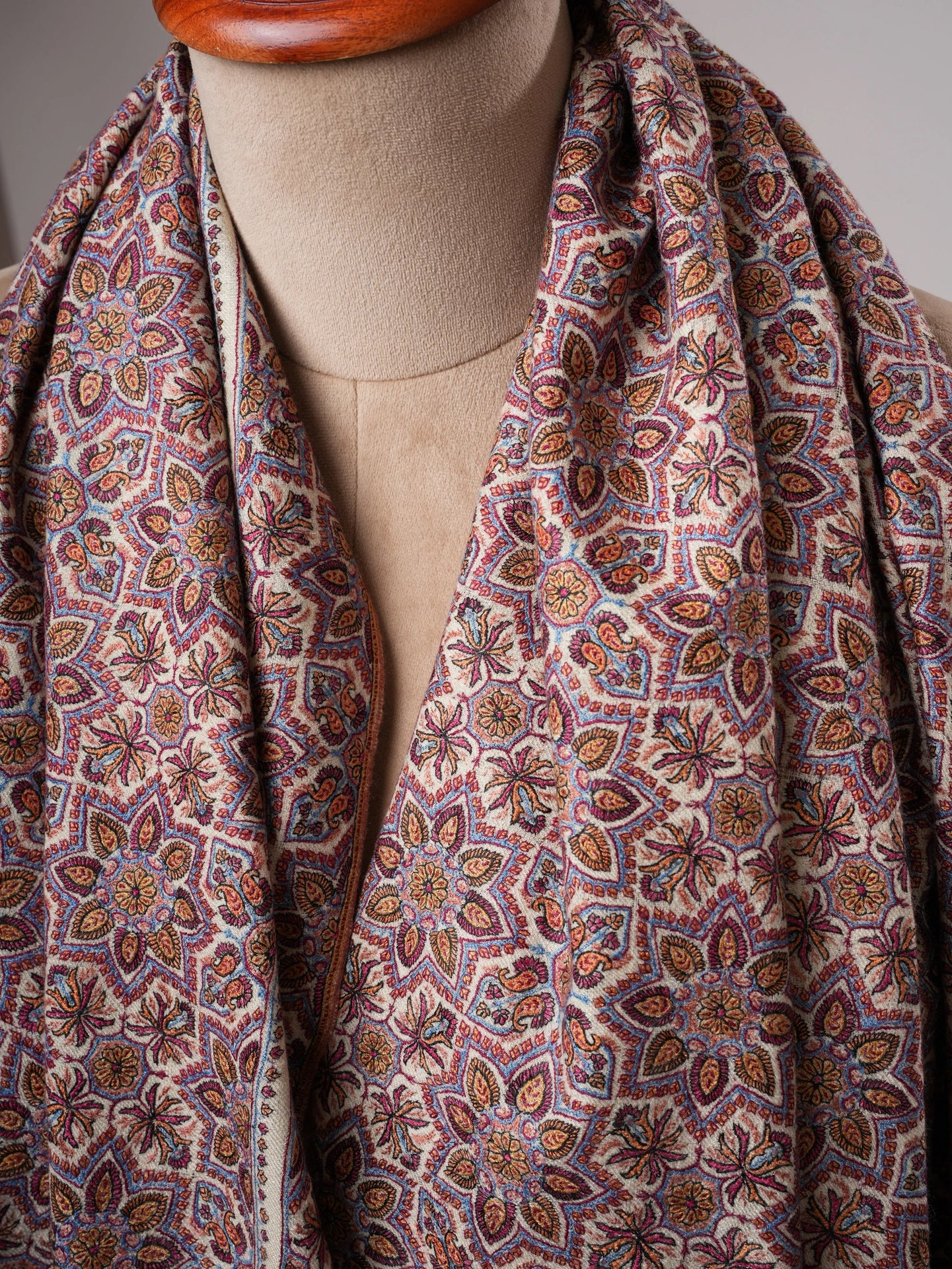 Handspun Handwoven Pashmina Shawl with Fine Jamavar Sozni Embroidery Shahkaar