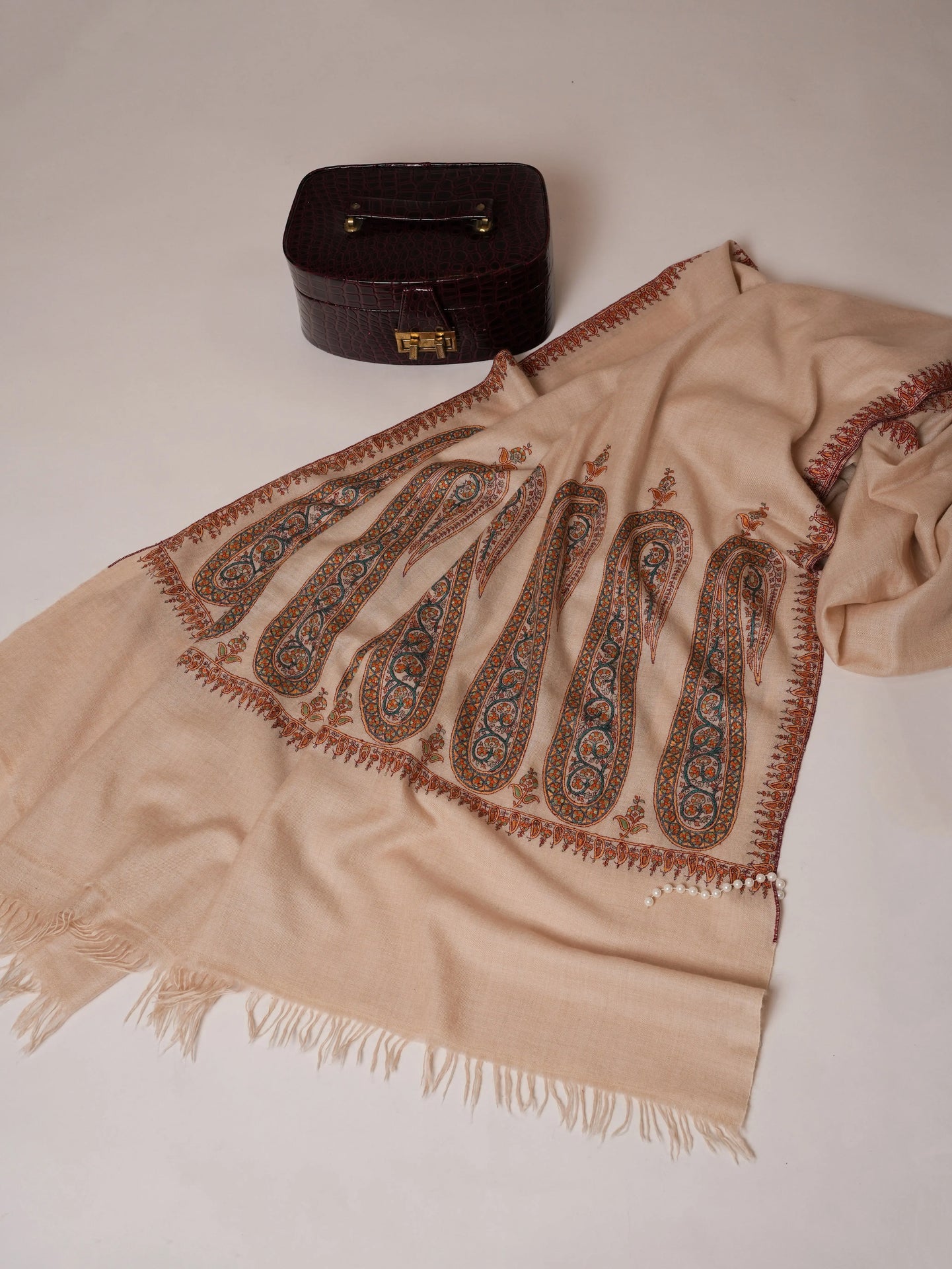 Paisley Palla Hand Embroidered Oversized Indian Pashmina Shawl Shahkaar Global