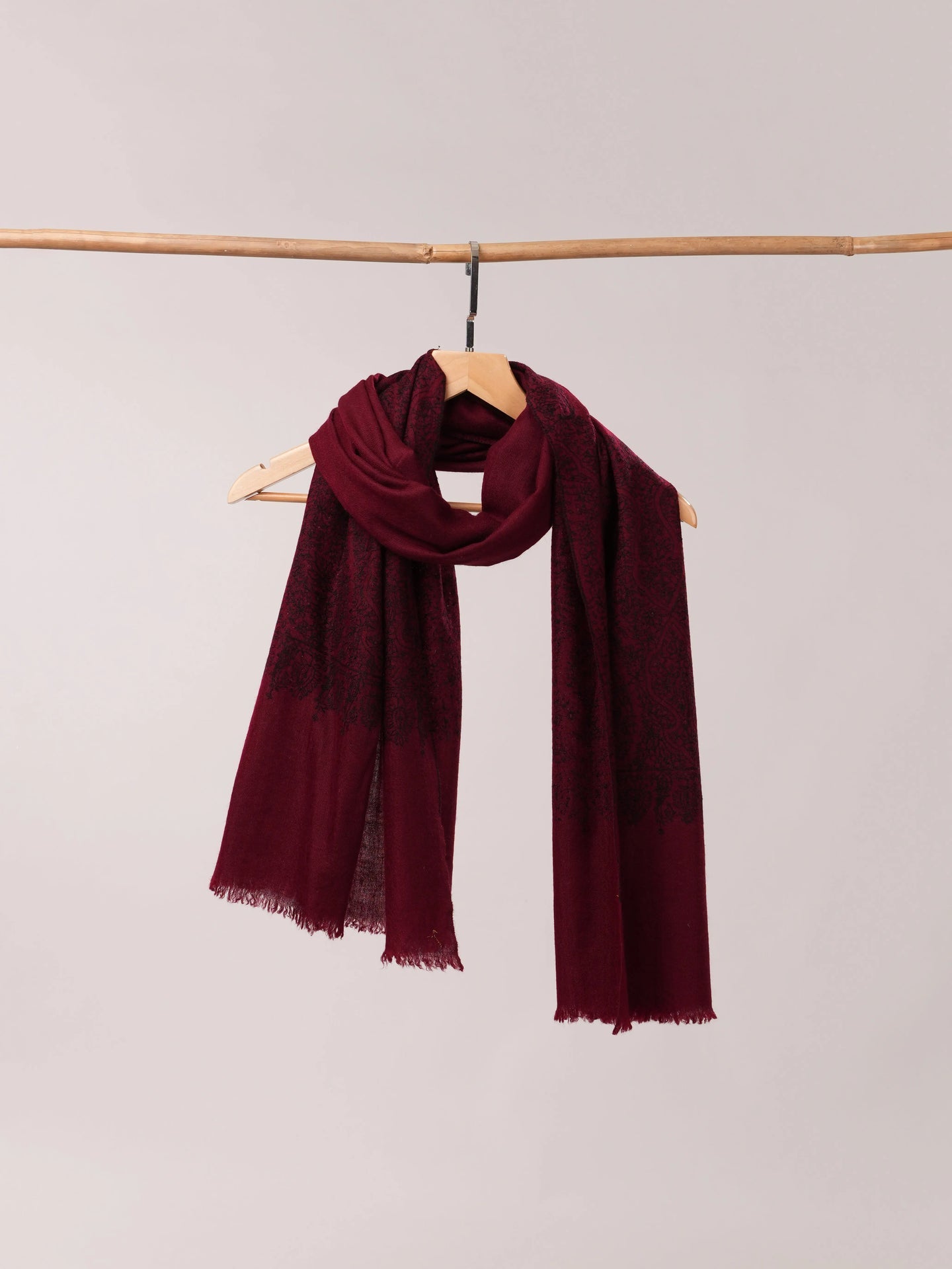 Maroon Cashmere Scarf with Black Hand Embroidery Shahkaar.com