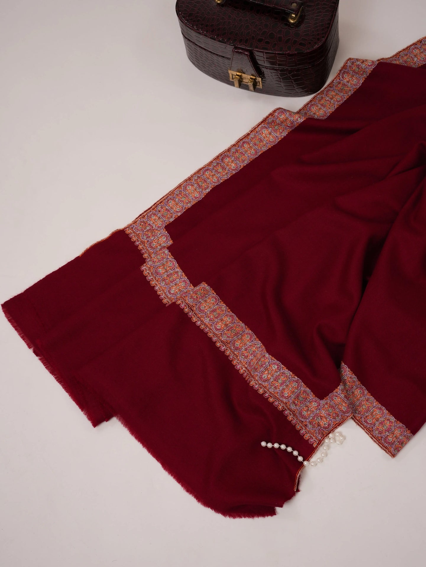 Maroon Neemdaur Hand Embroidered Pure Pashmina Shawl Shahkaar.com